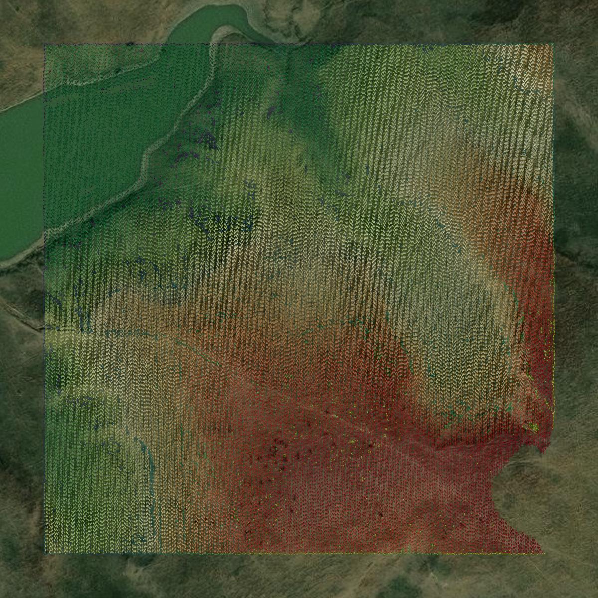 This image shows a LiDAR point cloud in Harlan County created using GIS data in Equator.