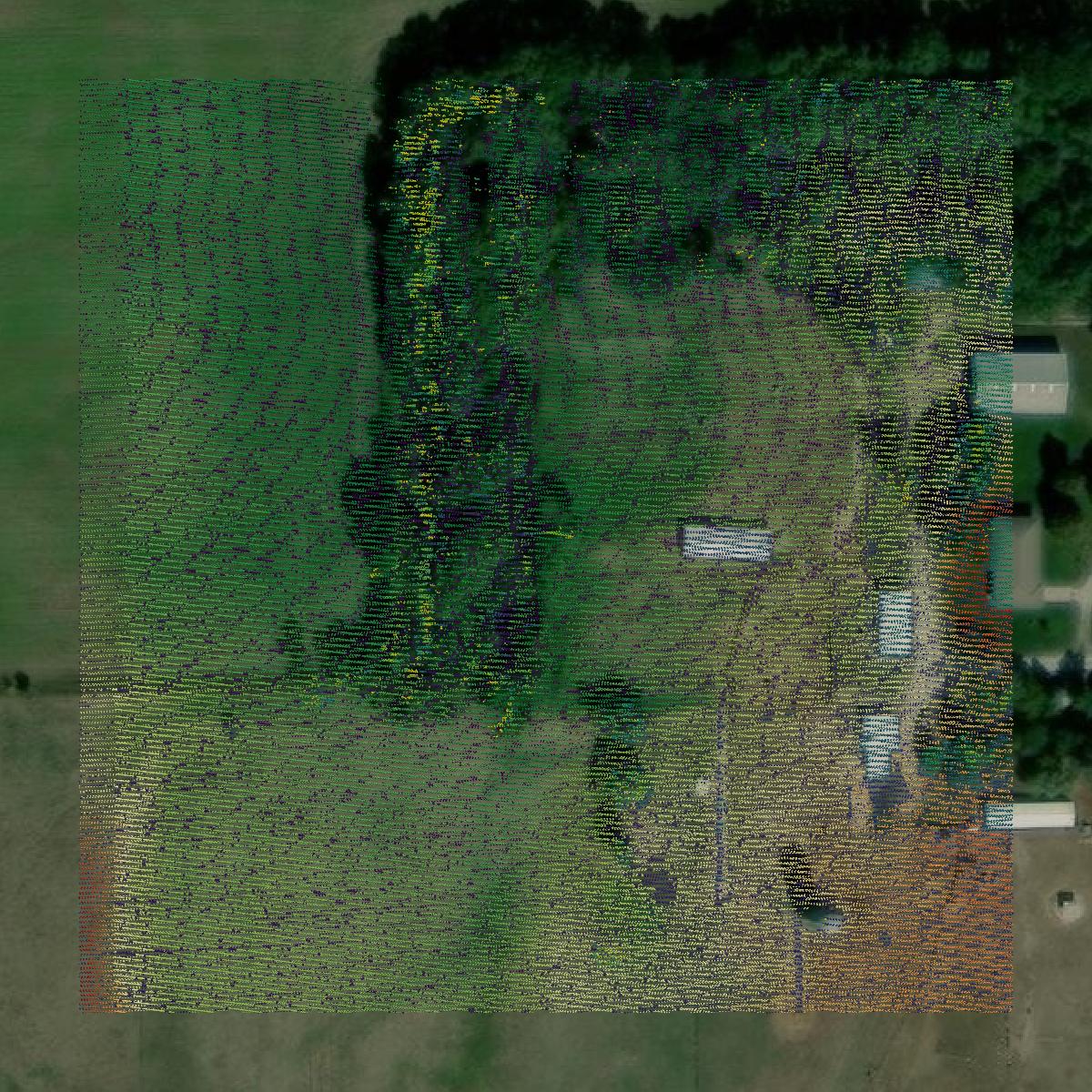 This image shows a LiDAR point cloud in Howard County created using GIS data in Equator.