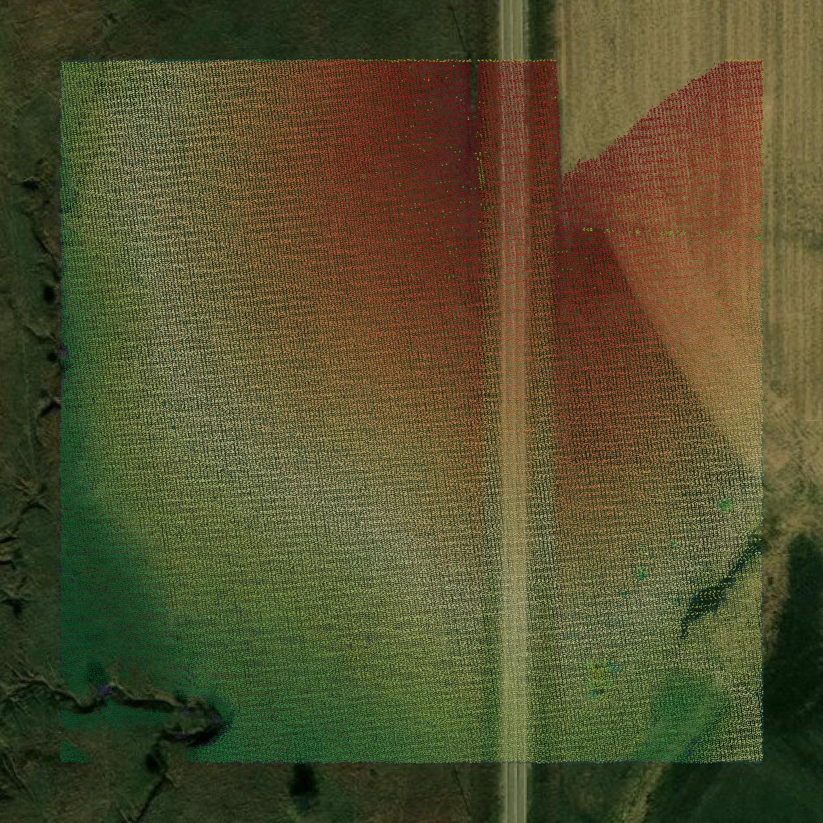 This image shows a LiDAR point cloud in Jefferson County created using GIS data in Equator.