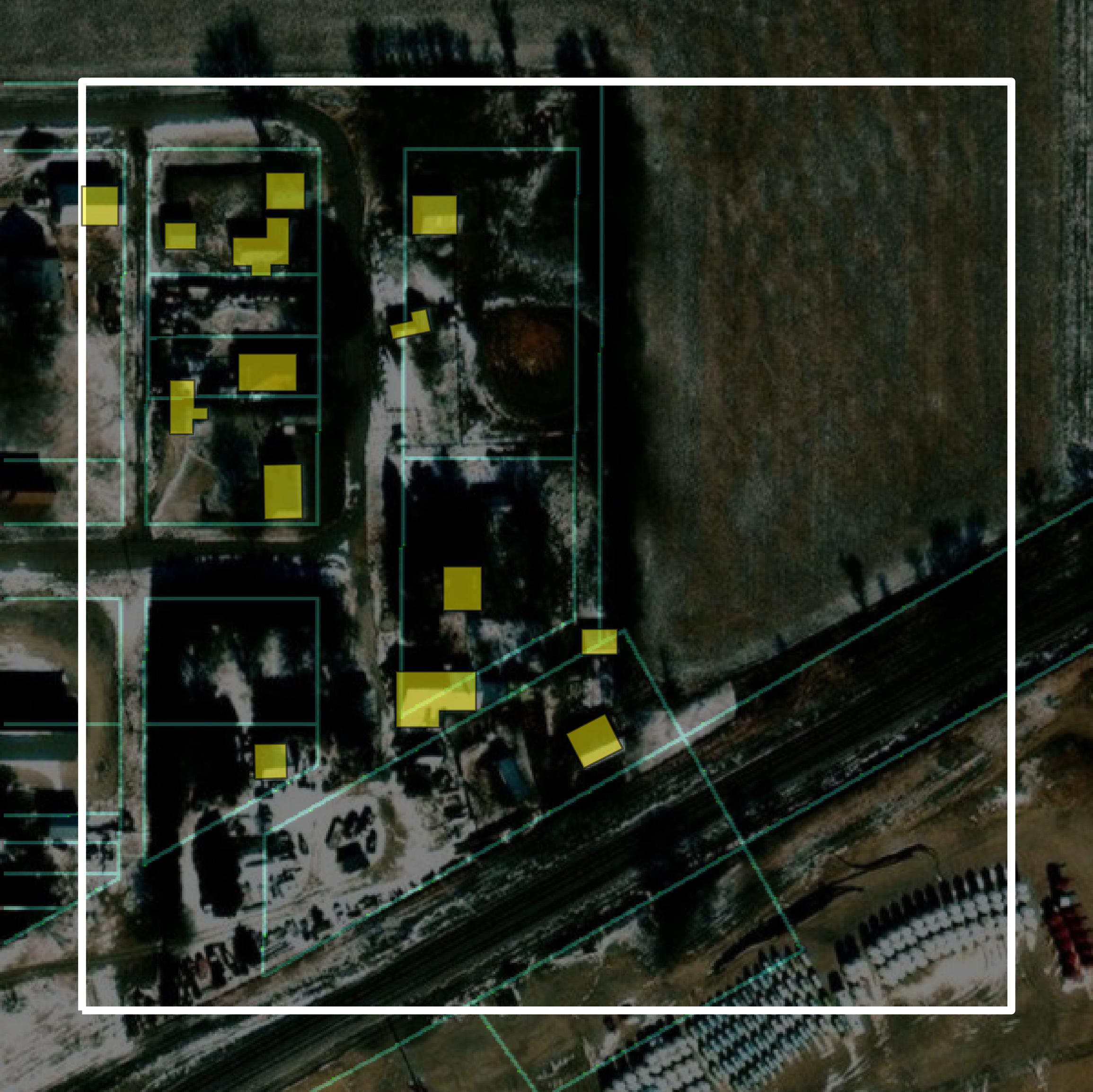 This image shows parcel and building data in Kearney County created using GIS data in Equator.