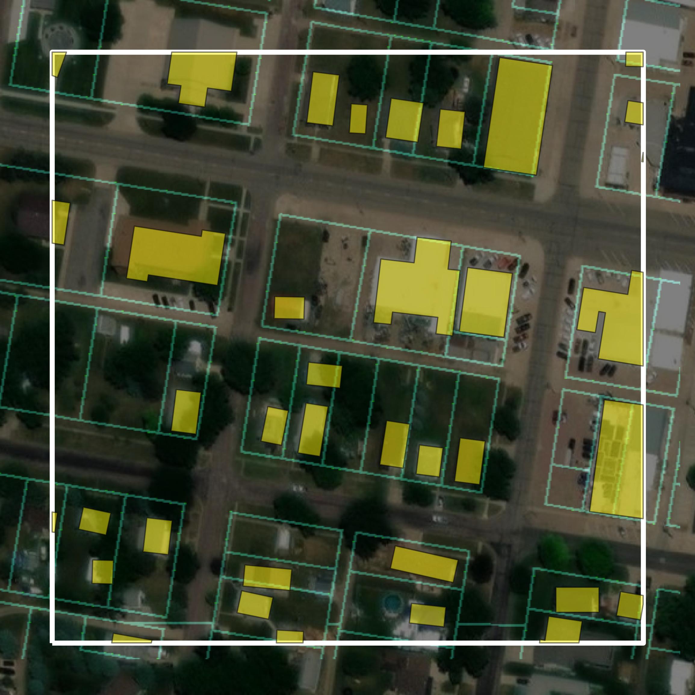 This image shows parcel and building data in Knox County created using GIS data in Equator.
