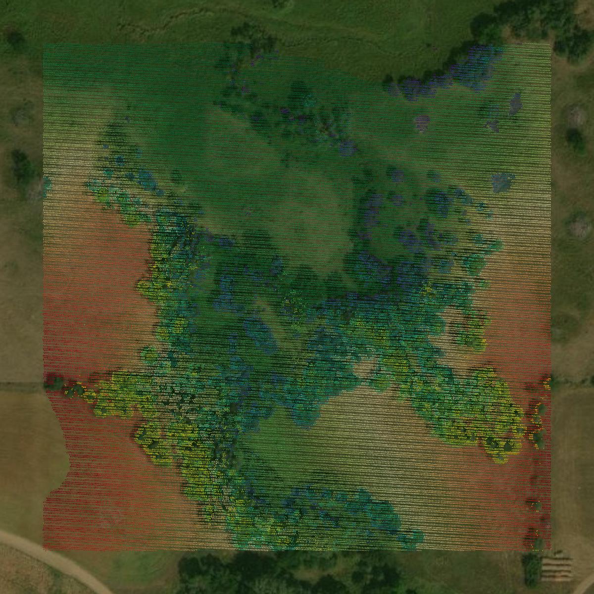 This image shows a LiDAR point cloud in Knox County created using GIS data in Equator.
