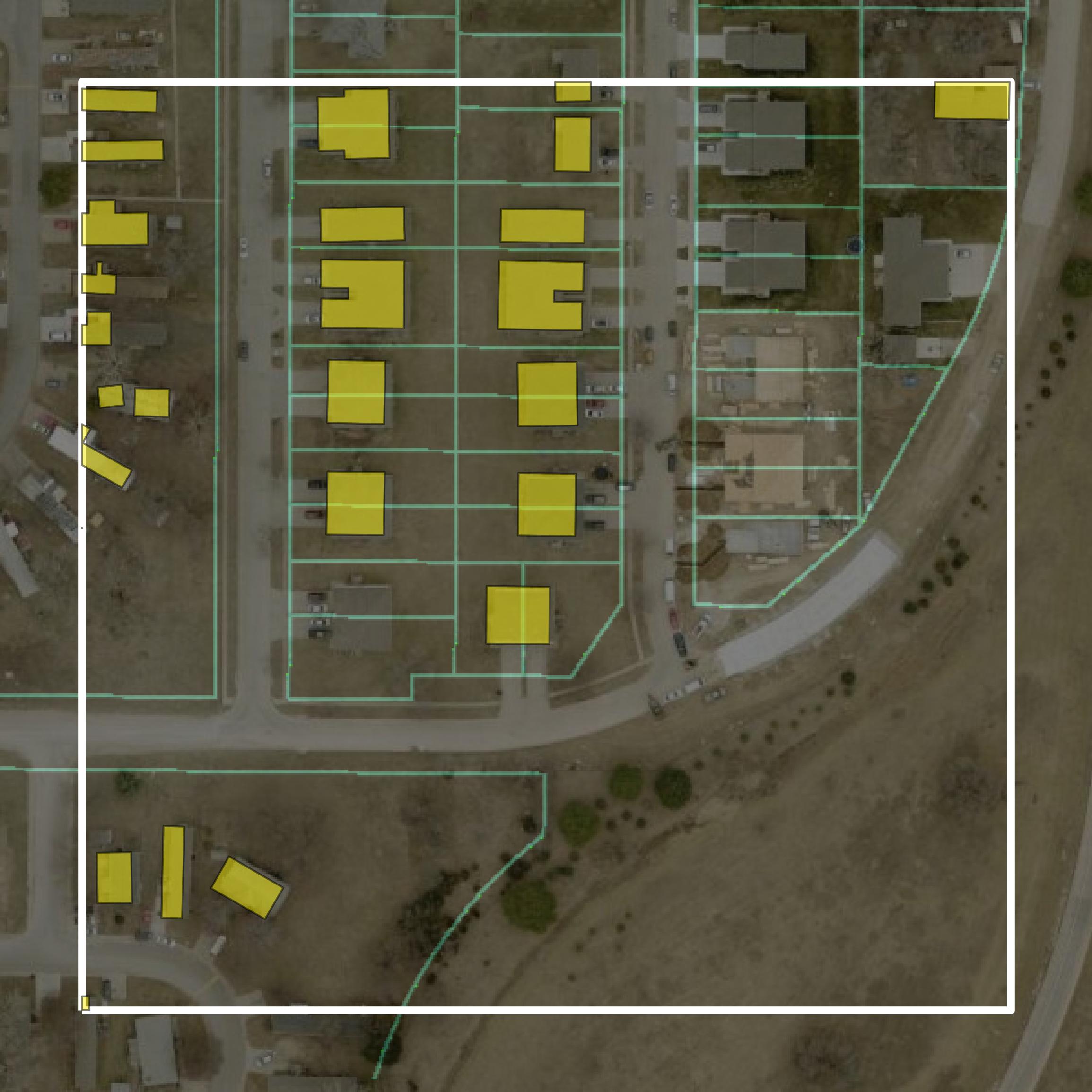This image shows parcel and building data in Lancaster County created using GIS data in Equator.