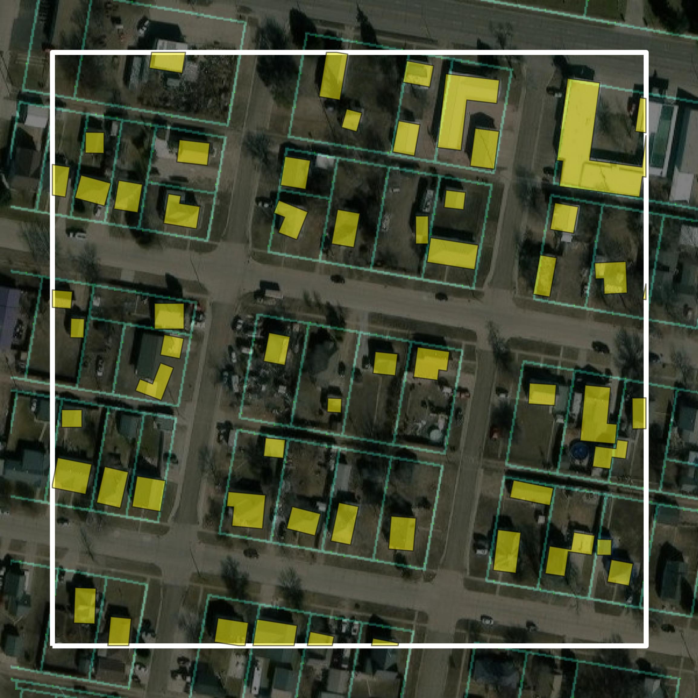 This image shows parcel and building data in Lincoln County created using GIS data in Equator.