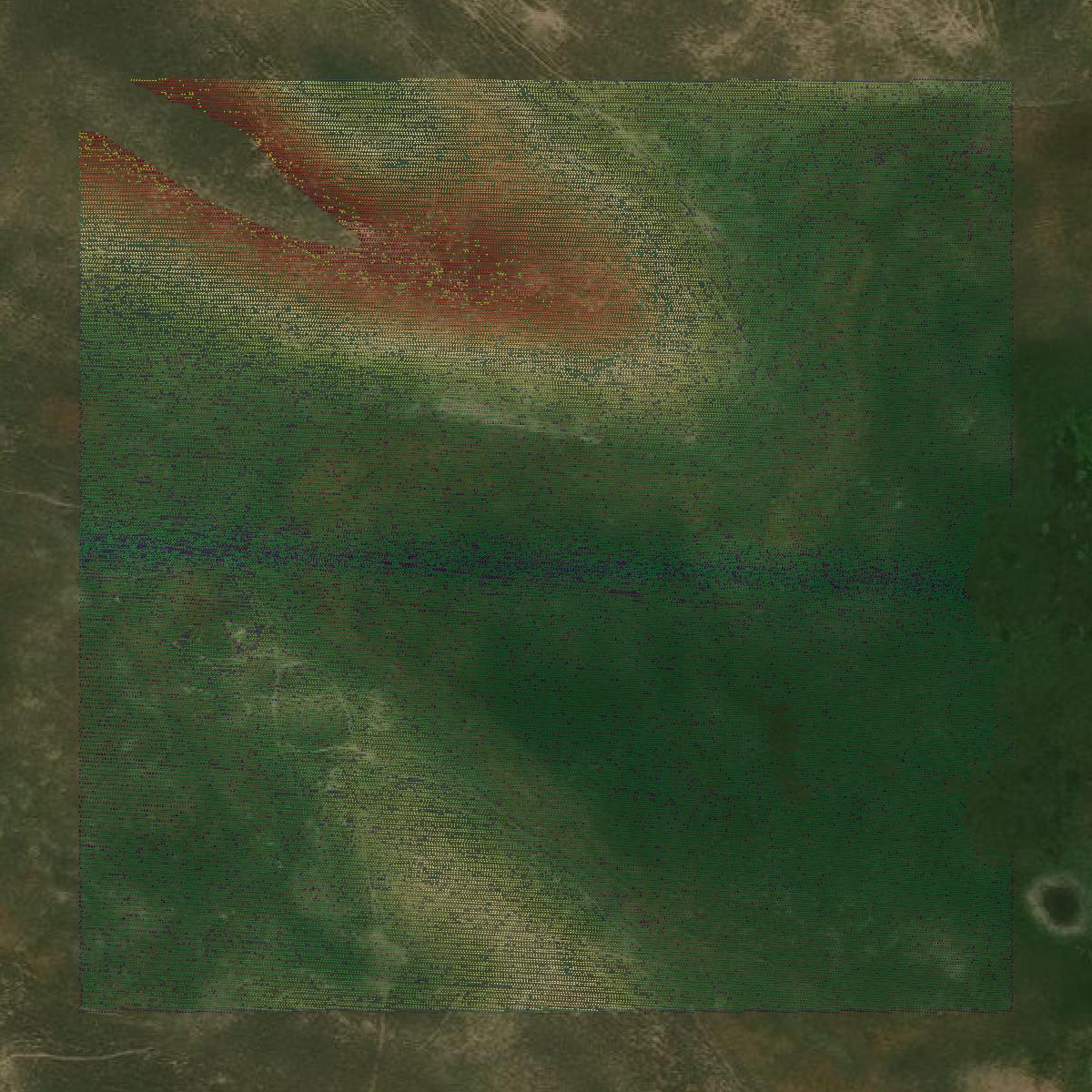 This image shows a LiDAR point cloud in Loup County created using GIS data in Equator.
