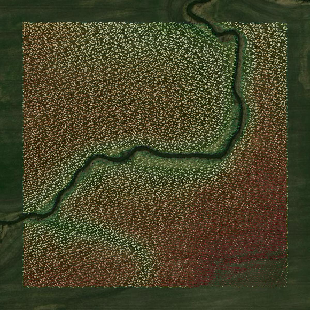 This image shows a LiDAR point cloud in Madison County created using GIS data in Equator.