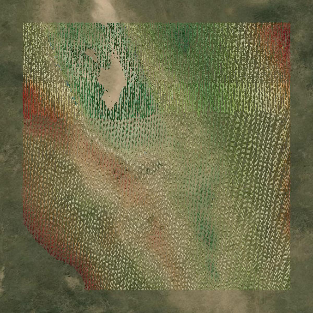 This image shows a LiDAR point cloud in McPherson County created using GIS data in Equator.
