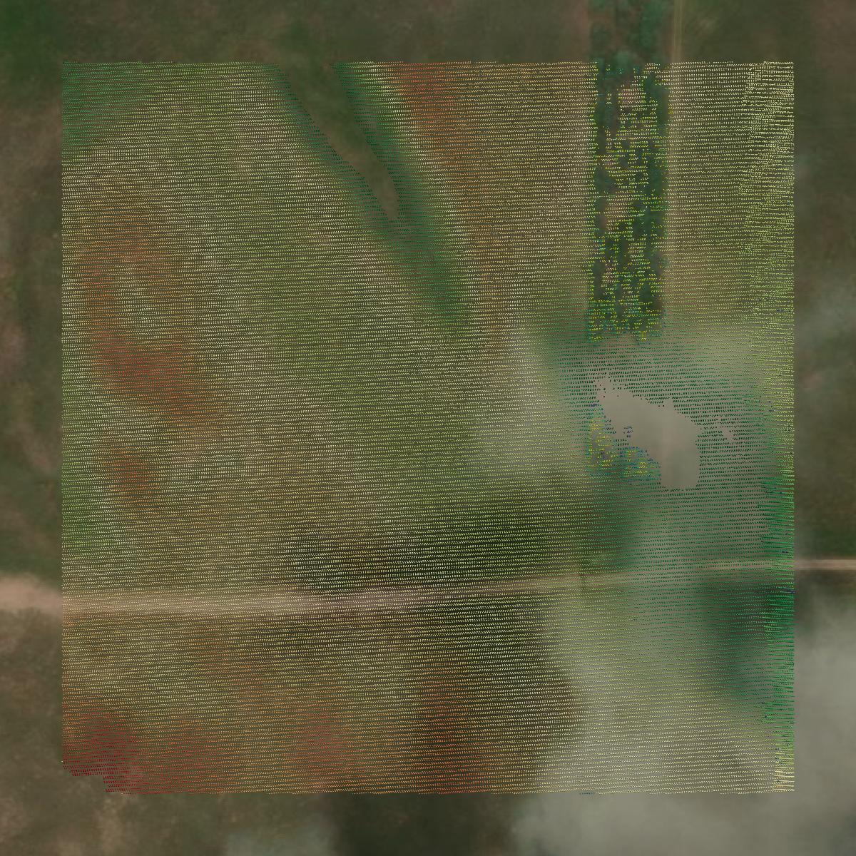 This image shows a LiDAR point cloud in McPherson County created using GIS data in Equator.