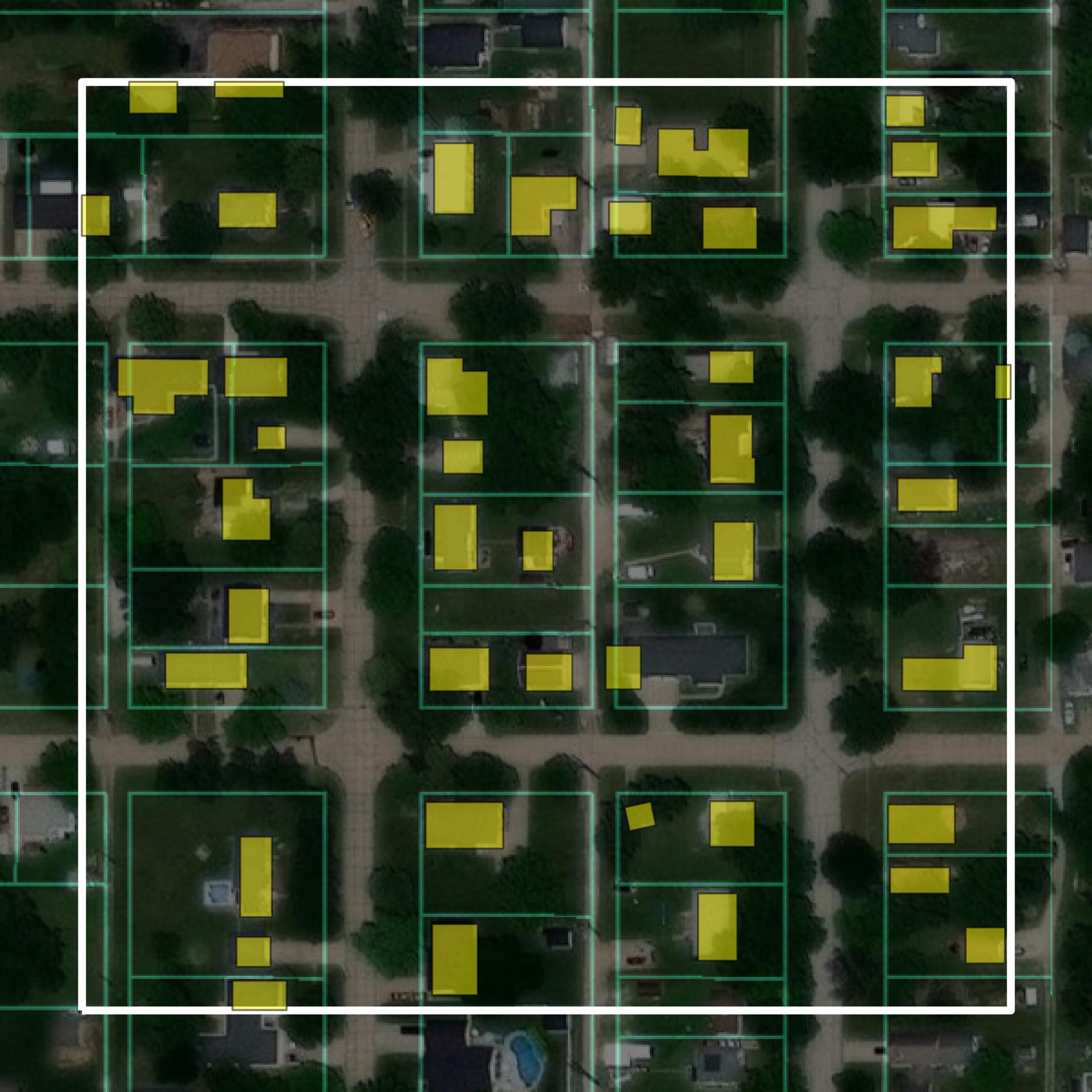 This image shows parcel and building data in Nemaha County created using GIS data in Equator.