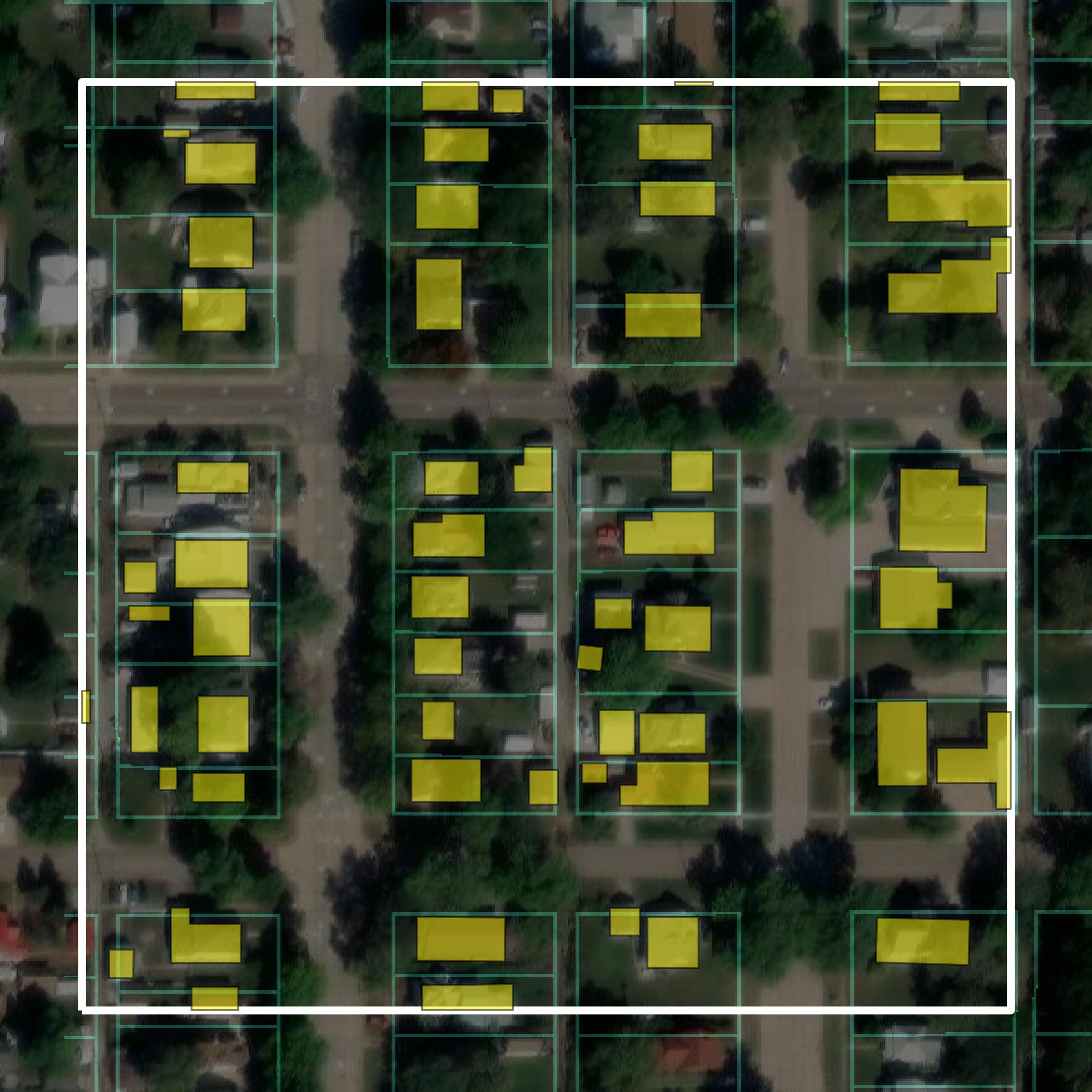 This image shows parcel and building data in Nuckolls County created using GIS data in Equator.