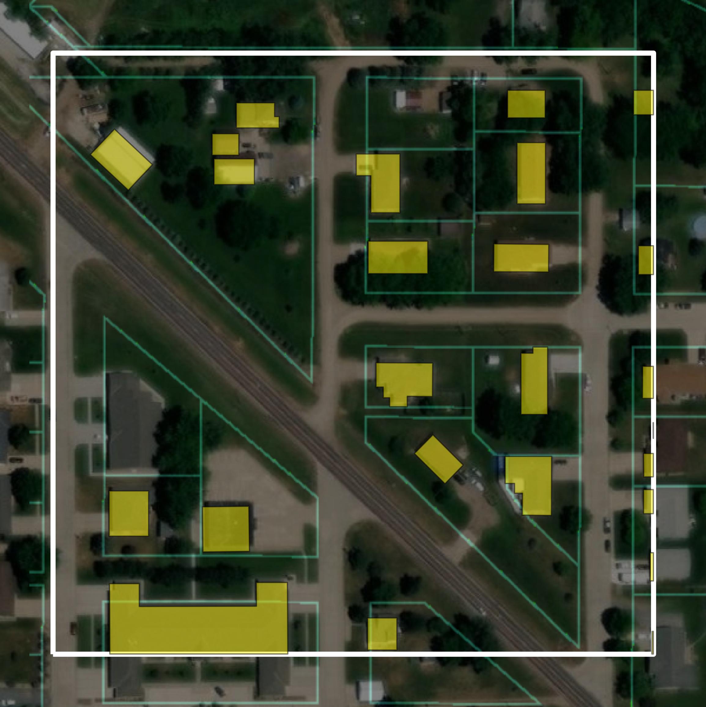 This image shows parcel and building data in Pierce County created using GIS data in Equator.