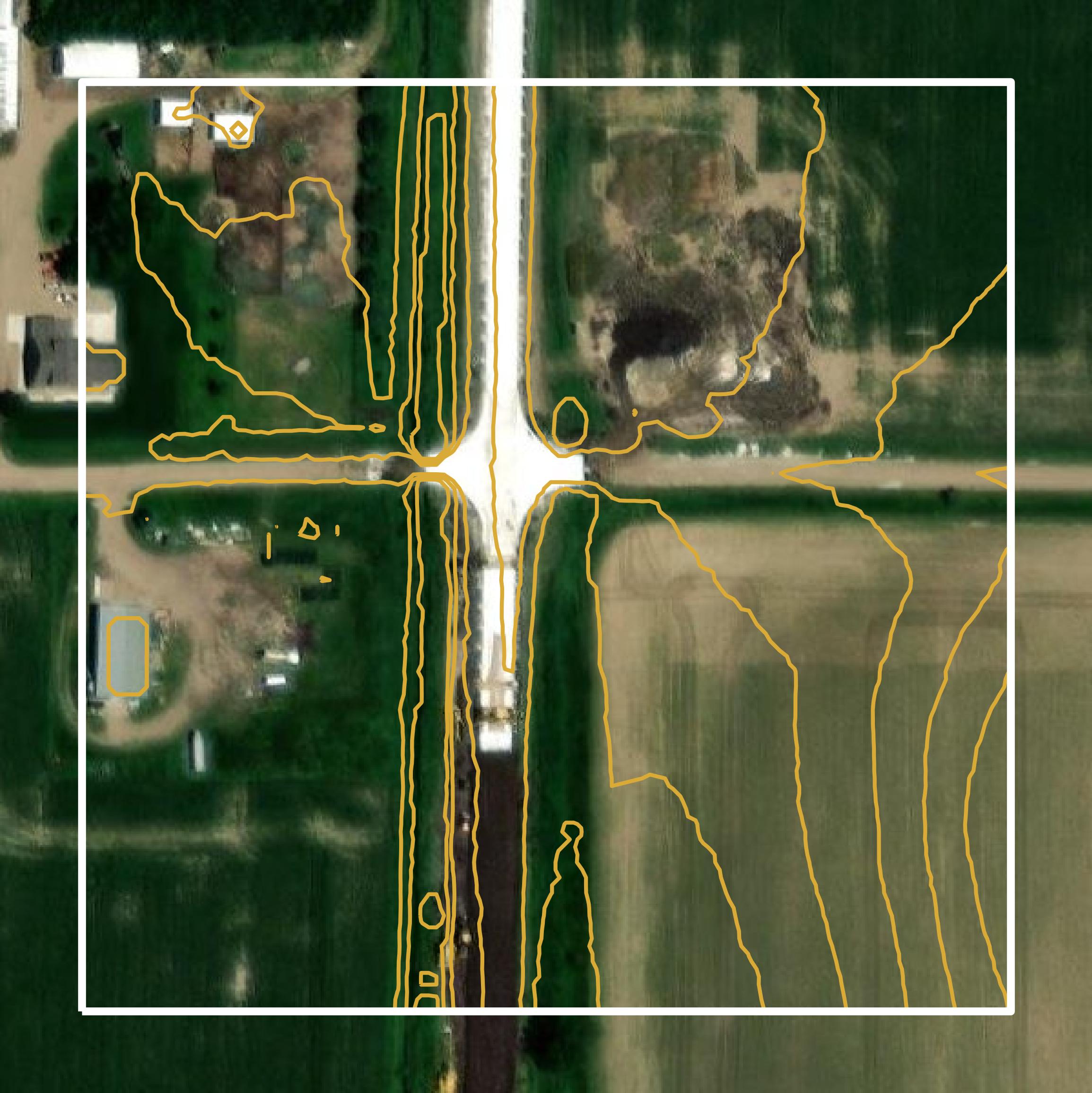 This image shows a contour map in Platte County created using GIS data in Equator.