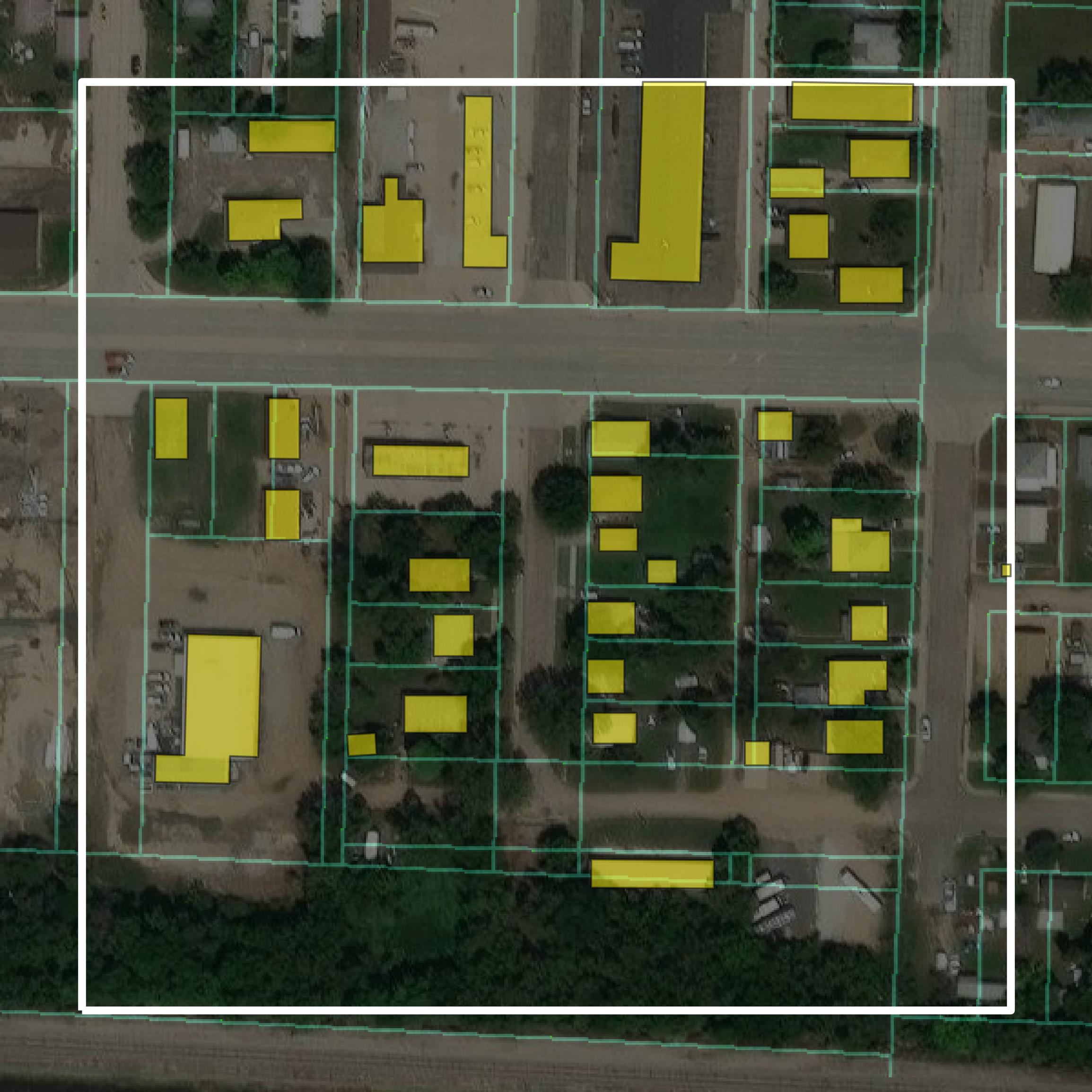 This image shows parcel and building data in Red Willow County created using GIS data in Equator.