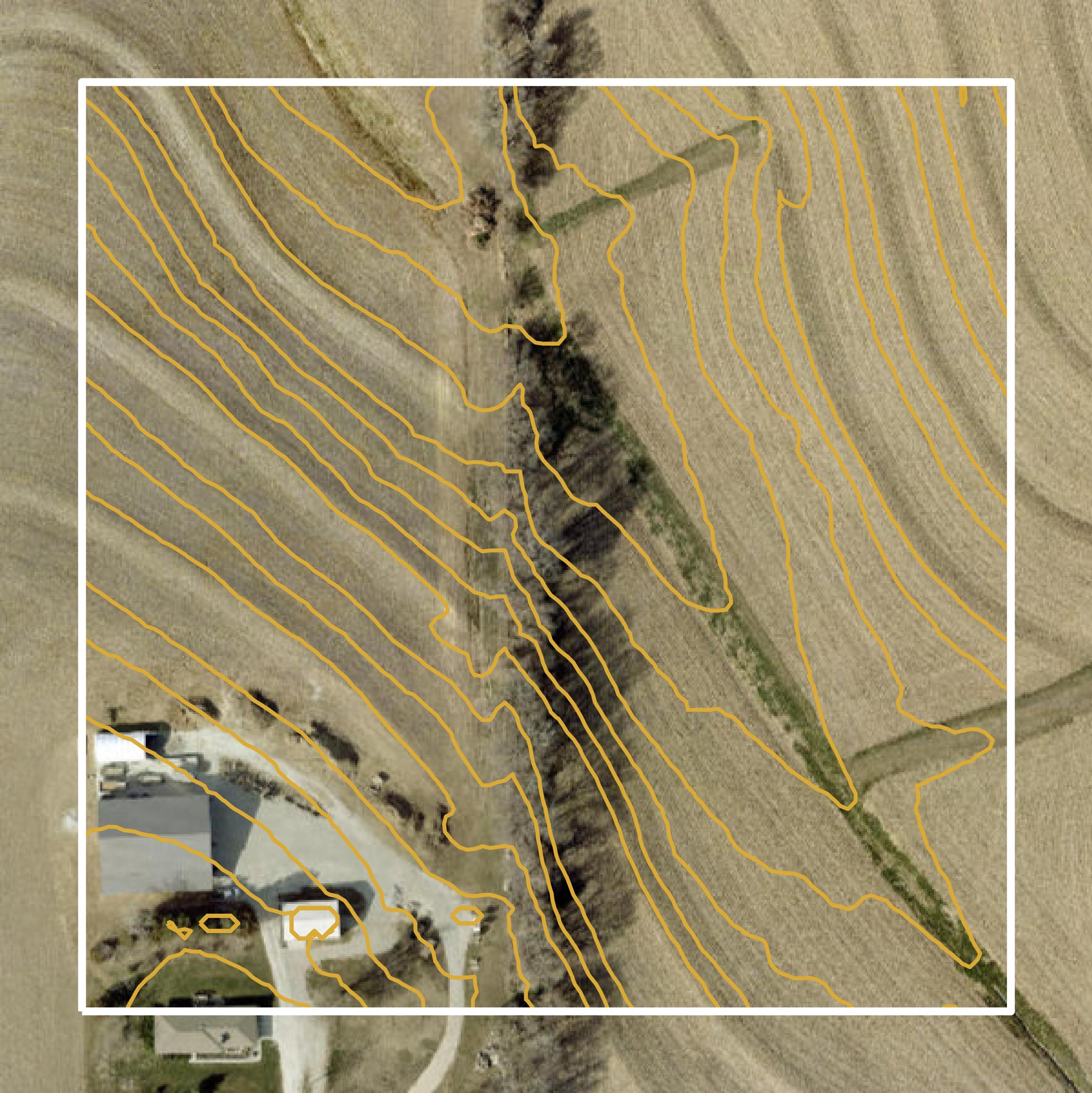 This image shows a contour map in Sarpy County created using GIS data in Equator.