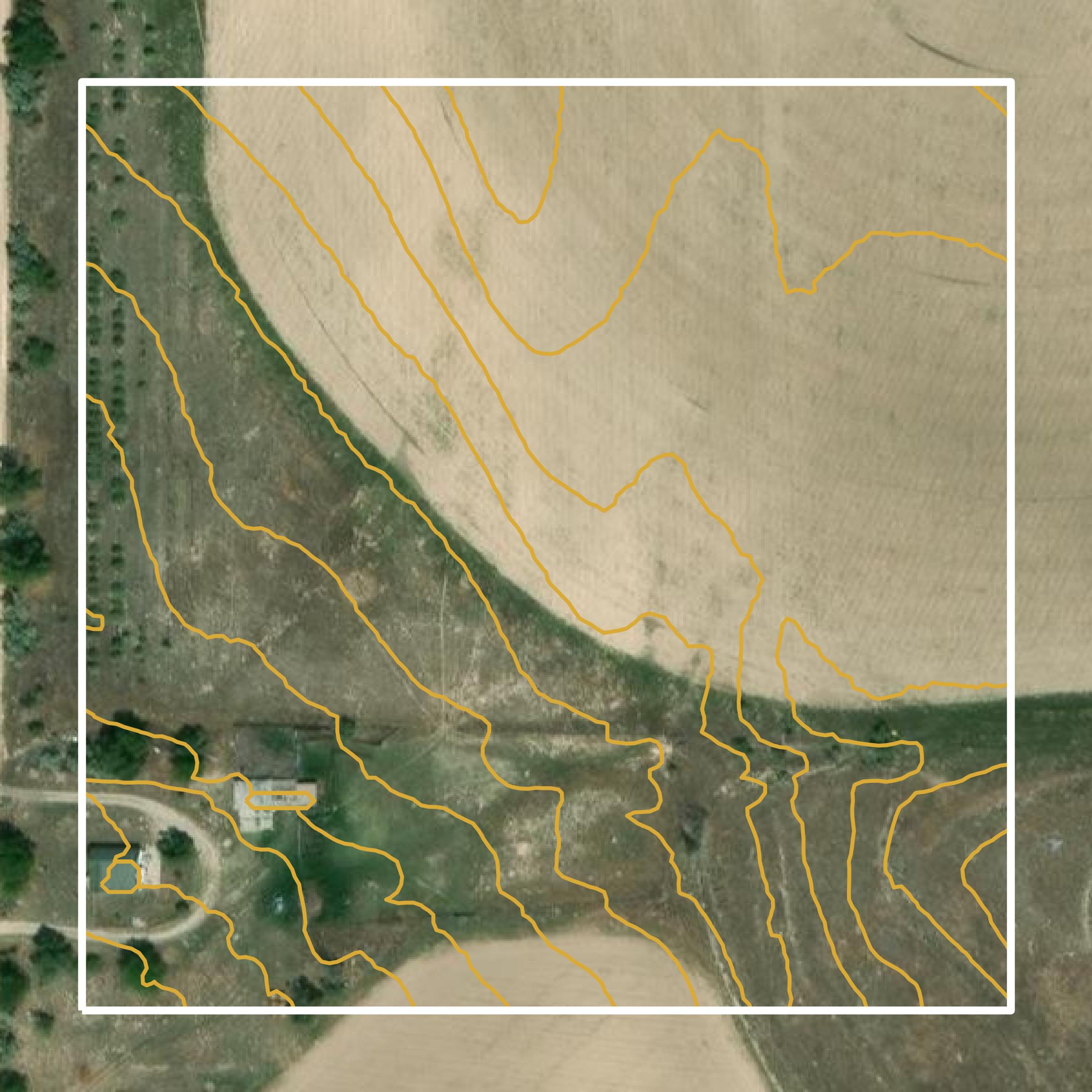 This image shows a contour map in Scotts Bluff County created using GIS data in Equator.