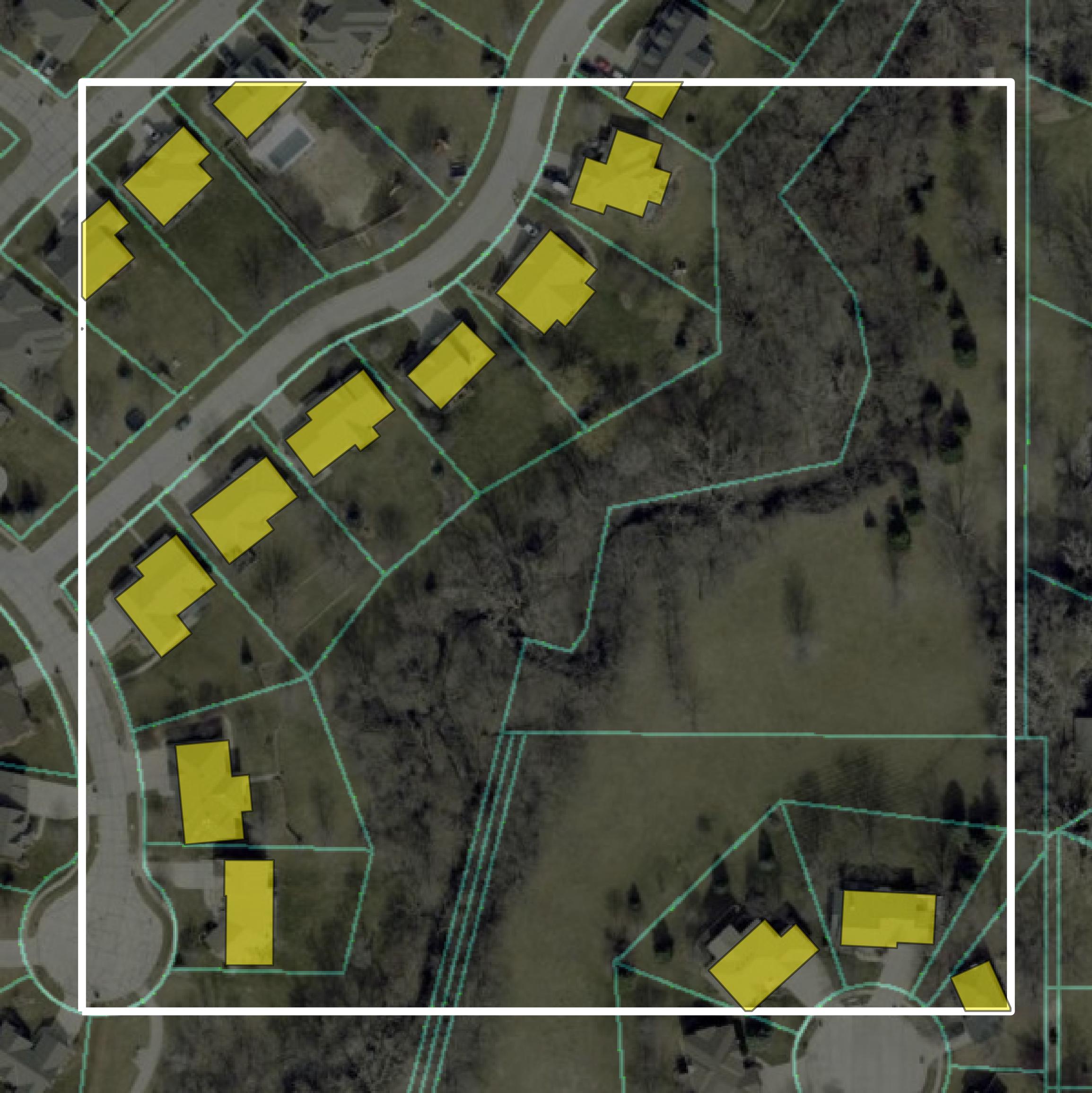 This image shows parcel and building data in Washington County created using GIS data in Equator.