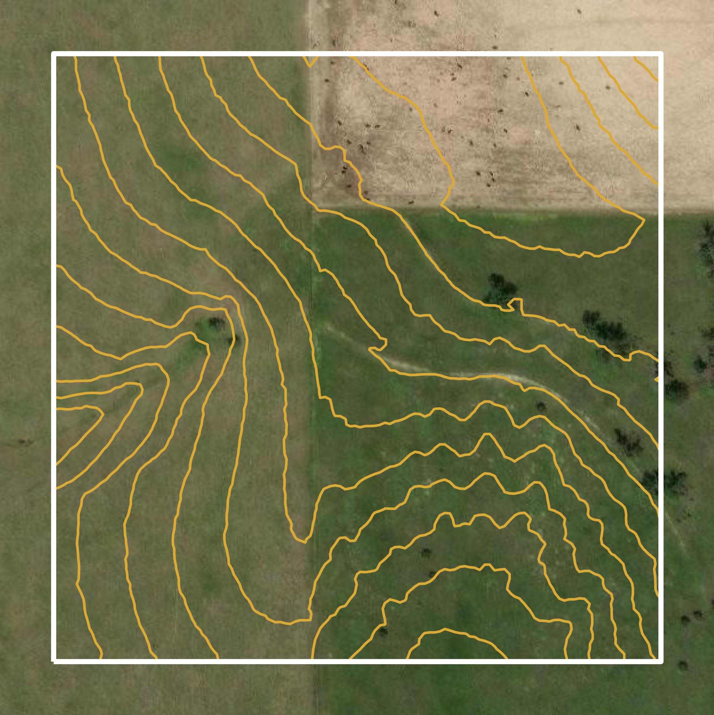 This image shows a contour map in Webster County created using GIS data in Equator.