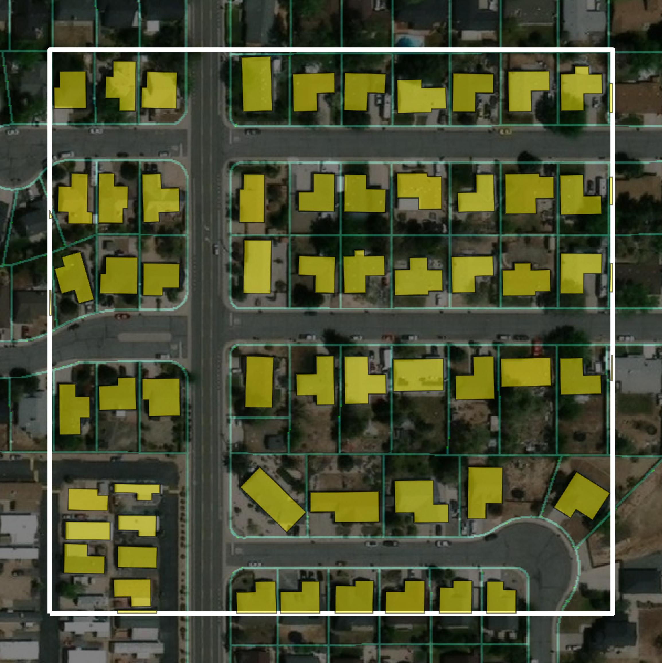 This image shows parcel and building data in Carson City created using GIS data in Equator.