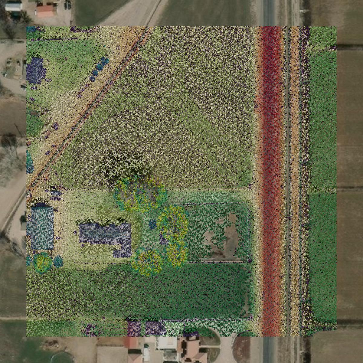 This image shows a LiDAR point cloud in Churchill County created using GIS data in Equator.
