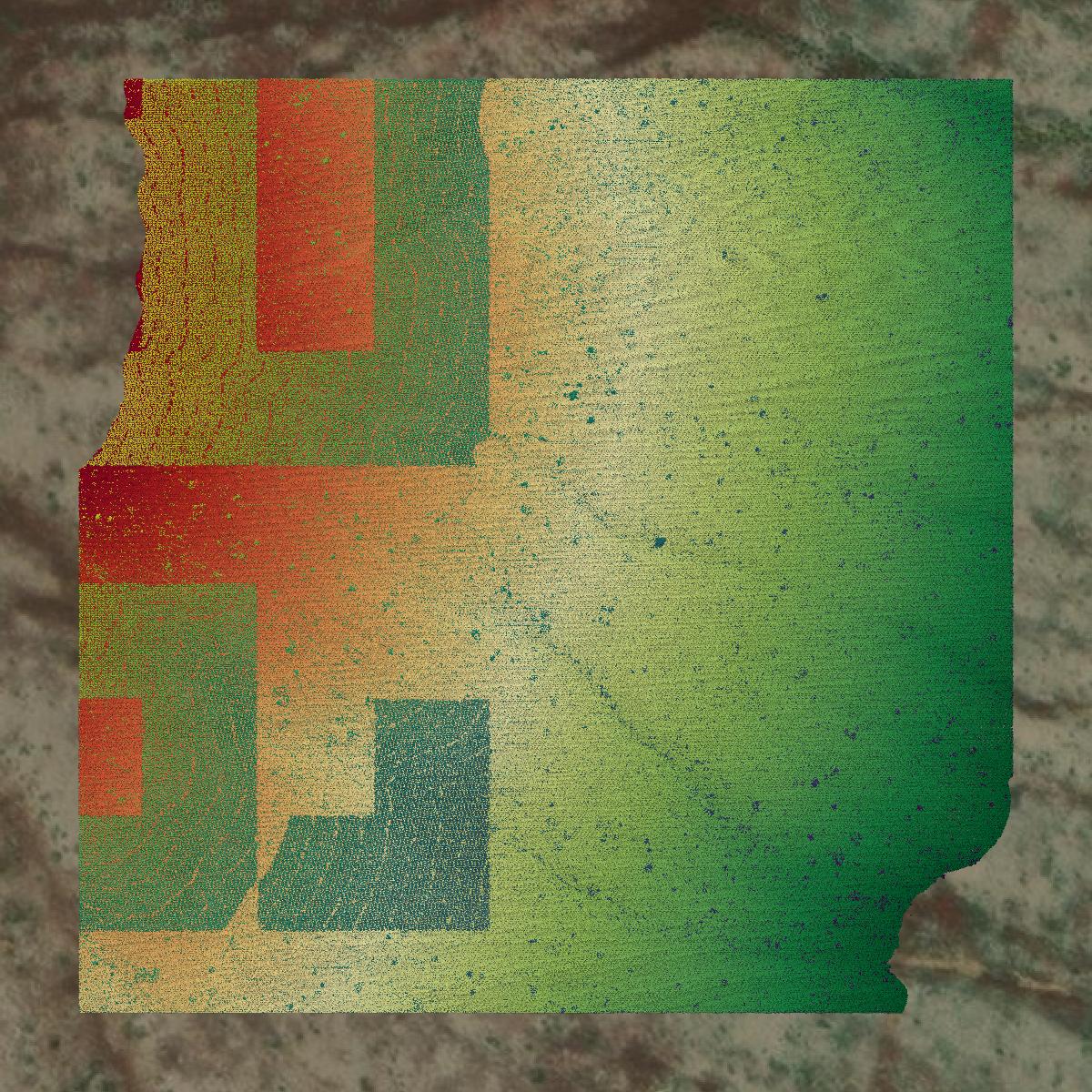 This image shows a LiDAR point cloud in Churchill County created using GIS data in Equator.