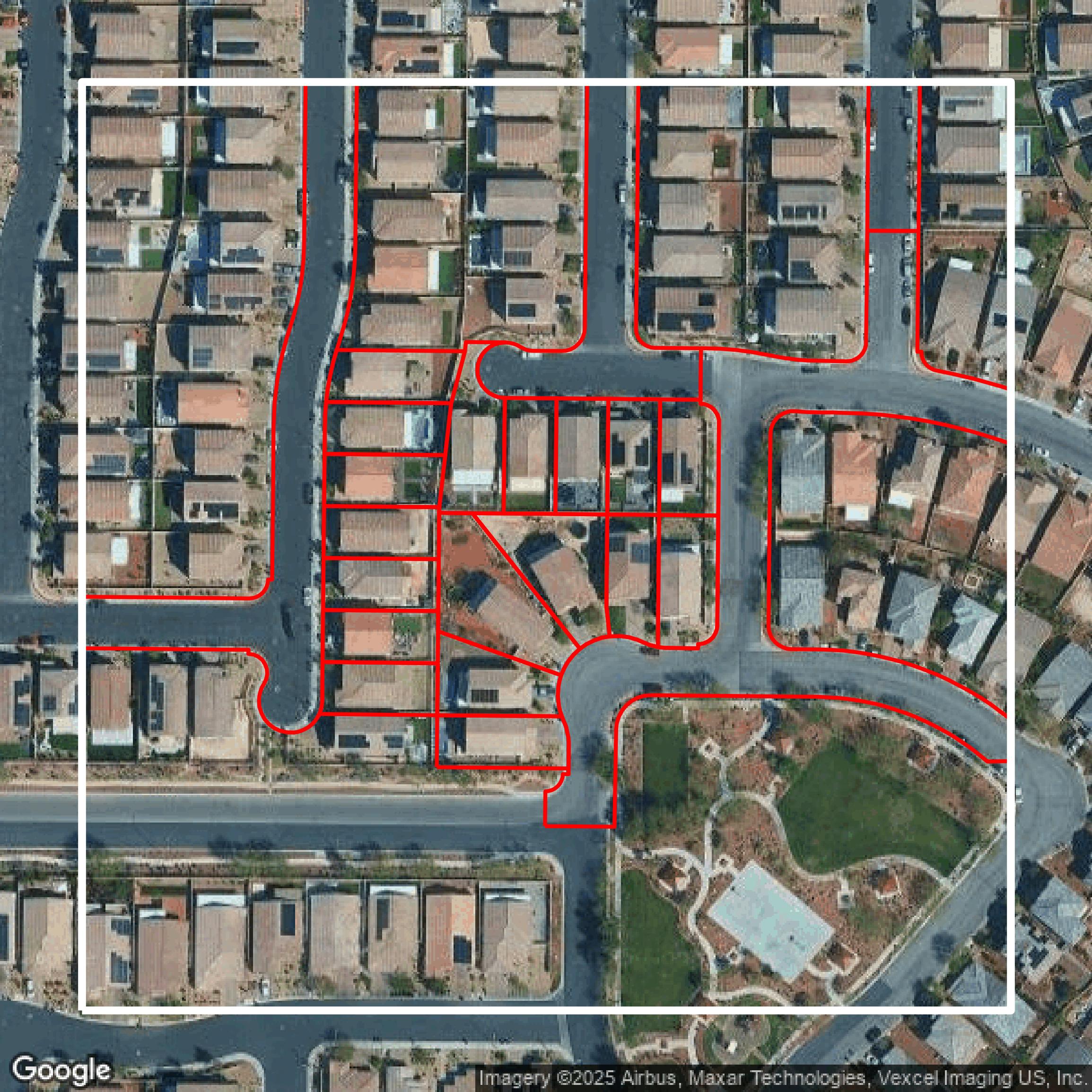 This image shows parcel and building data in Clark County created using GIS data in Equator.
