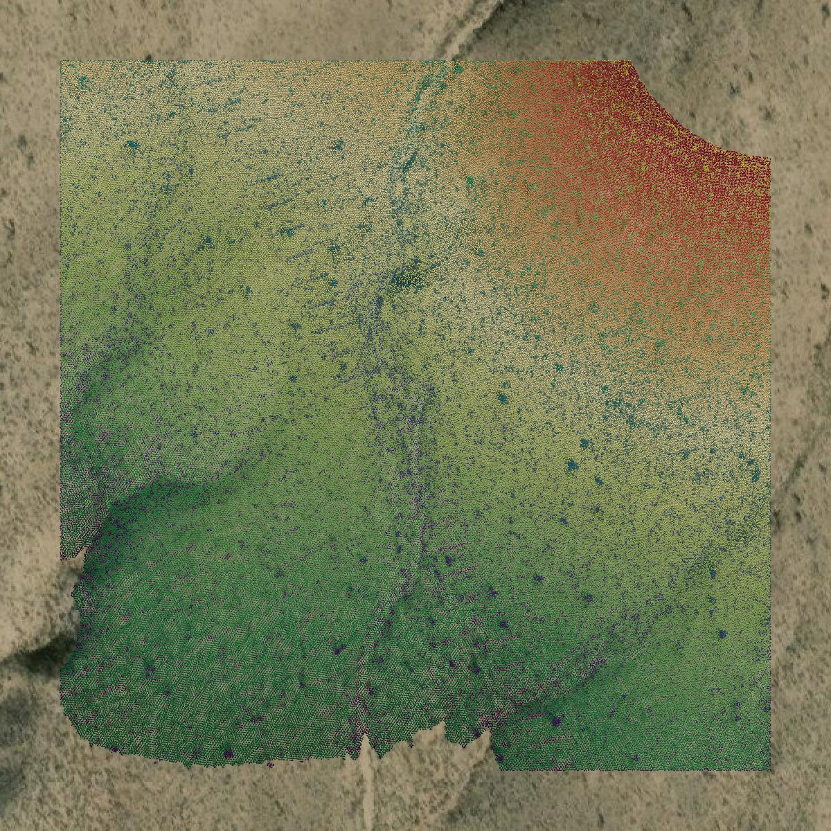 This image shows a LiDAR point cloud in Esmeralda County created using GIS data in Equator.