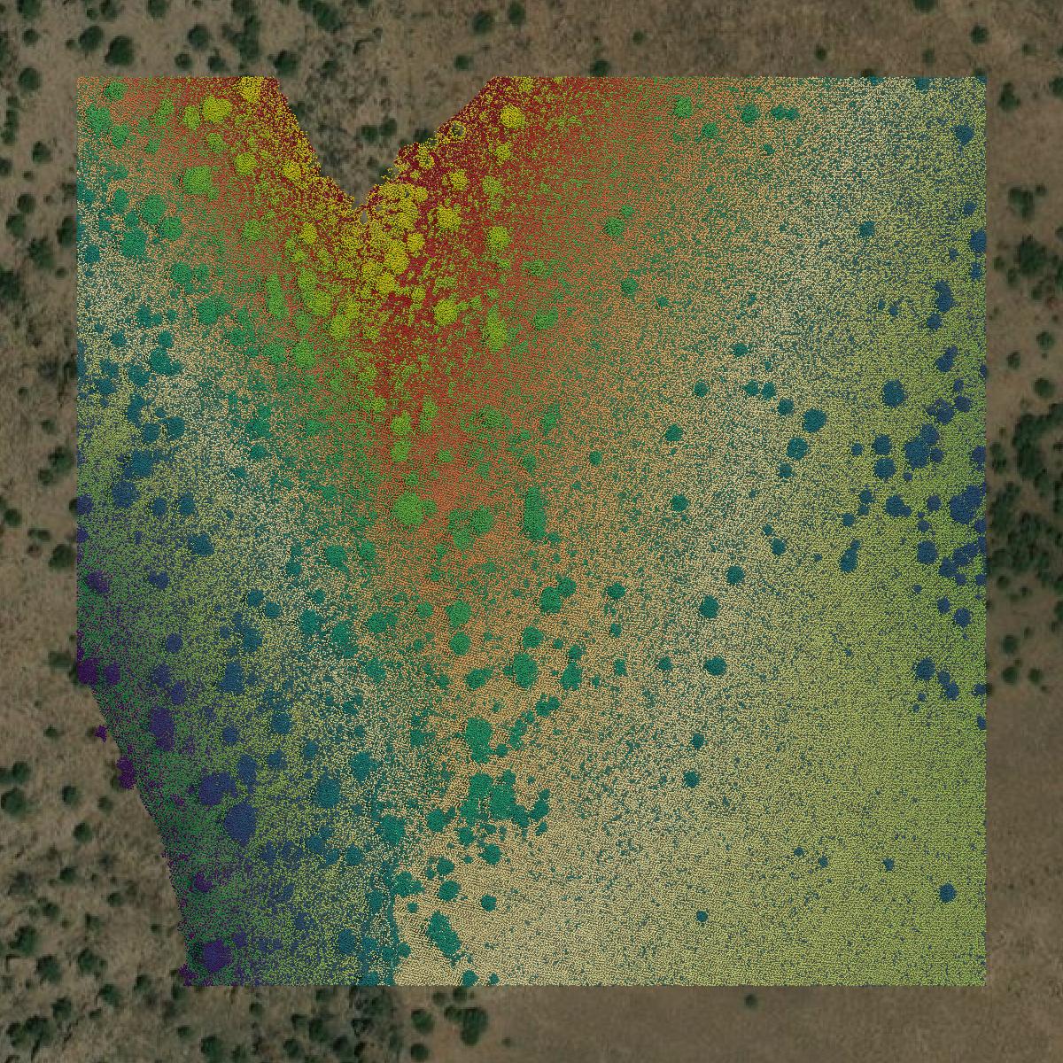This image shows a LiDAR point cloud in Esmeralda County created using GIS data in Equator.