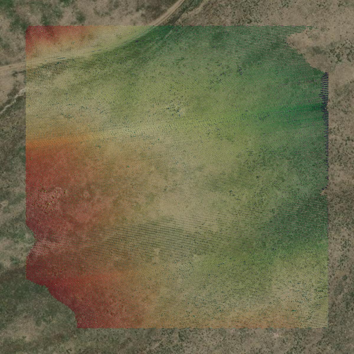 This image shows a LiDAR point cloud in Eureka County created using GIS data in Equator.
