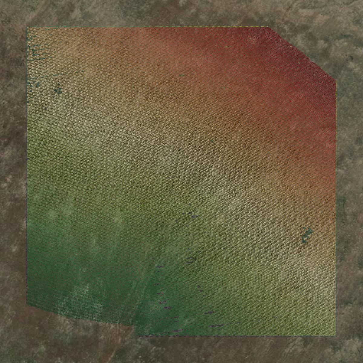 This image shows a LiDAR point cloud in Eureka County created using GIS data in Equator.