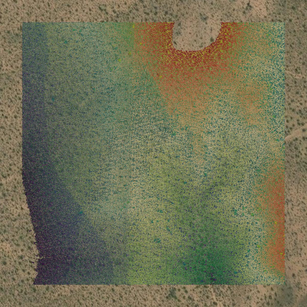 This image shows a LiDAR point cloud in Lincoln County created using GIS data in Equator.