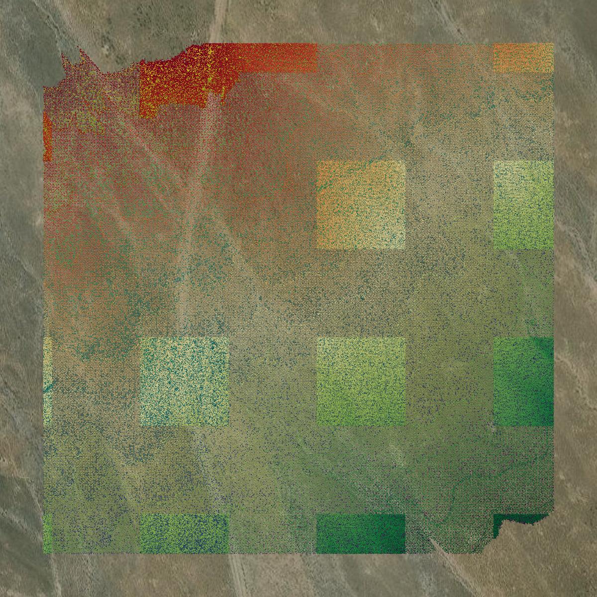 This image shows a LiDAR point cloud in Nye County created using GIS data in Equator.