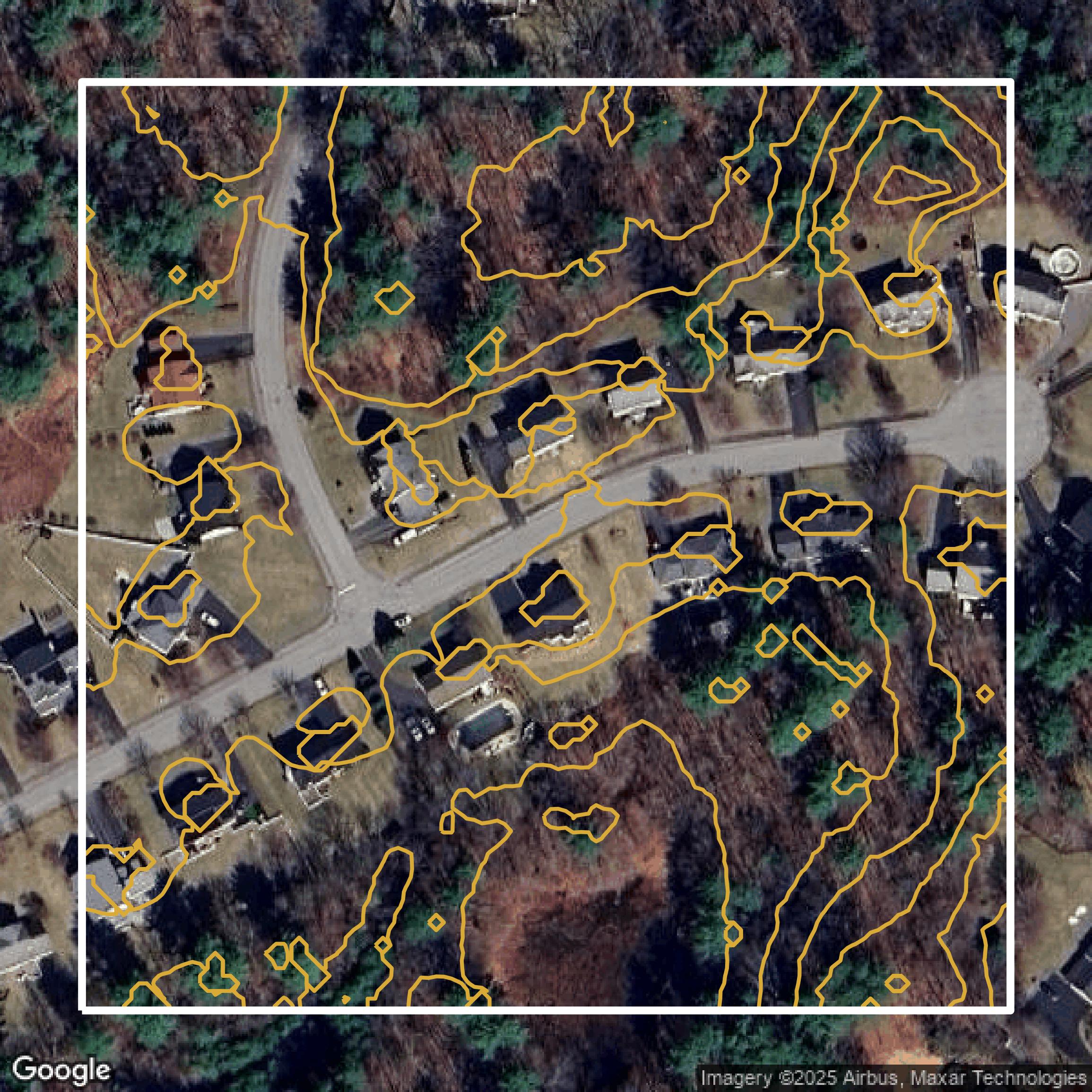 This image shows a contour map in Hillsborough County created using GIS data in Equator.