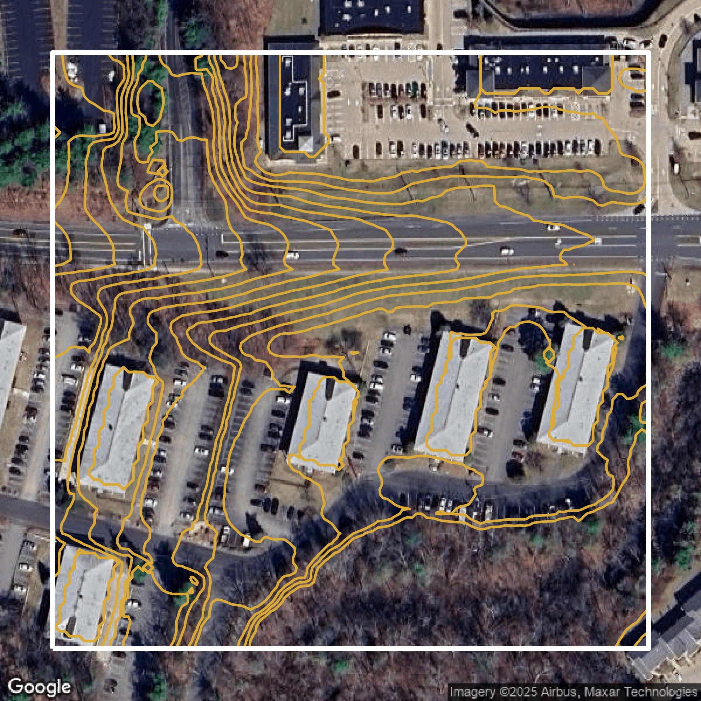 This image shows a contour map in Hillsborough County created using GIS data in Equator.