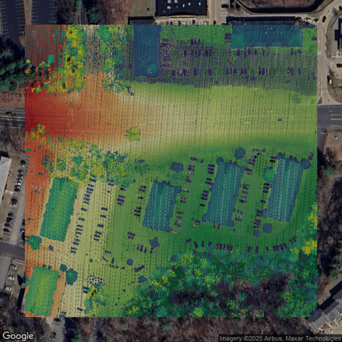 This image shows a LiDAR point cloud in Hillsborough County created using GIS data in Equator.