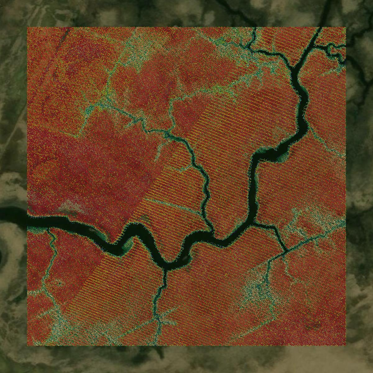 This image shows a LiDAR point cloud in Atlantic County created using GIS data in Equator.