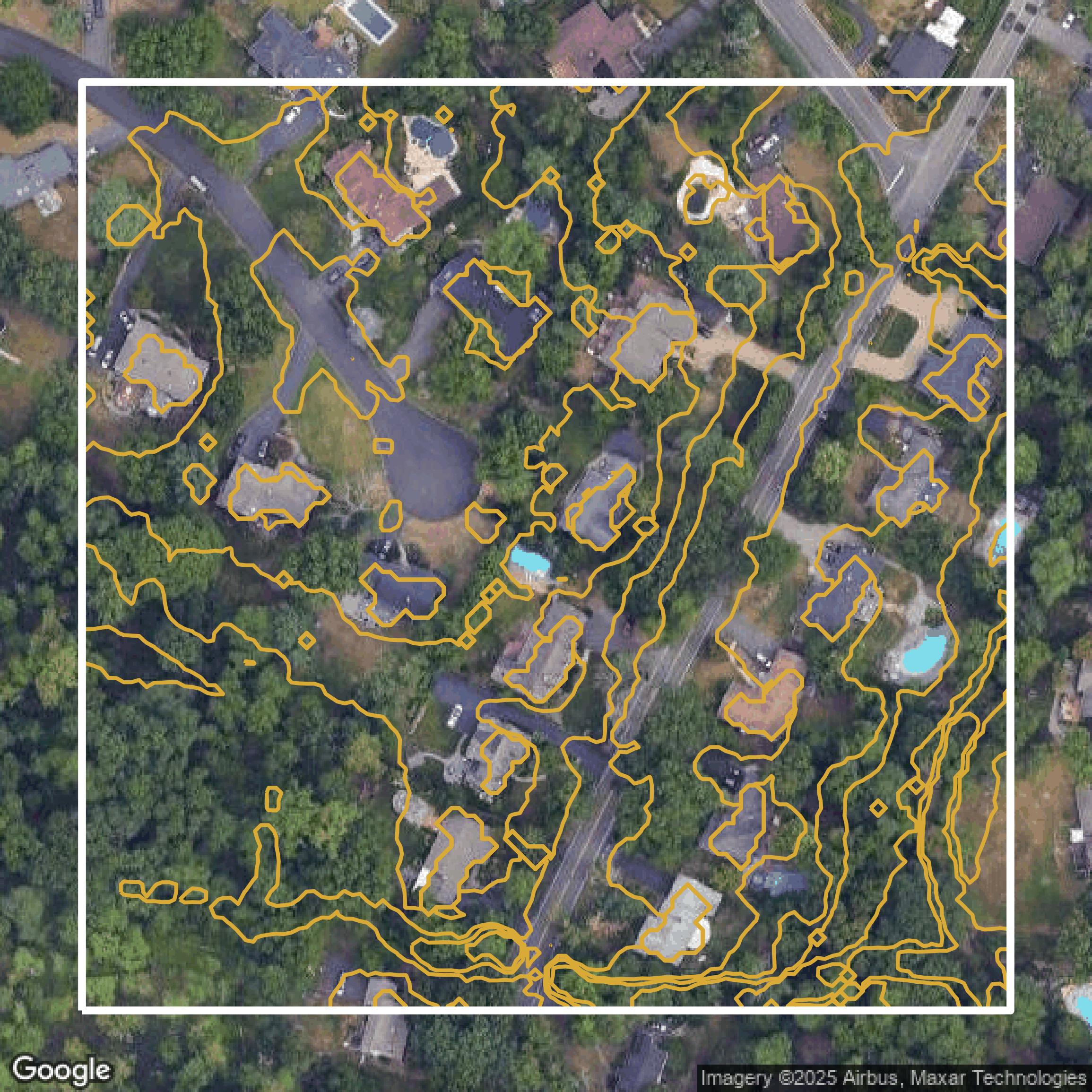 This image shows a contour map in Bergen County created using GIS data in Equator.