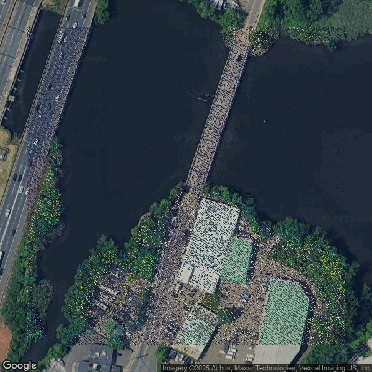 This image shows a LiDAR point cloud in Bergen County created using GIS data in Equator.