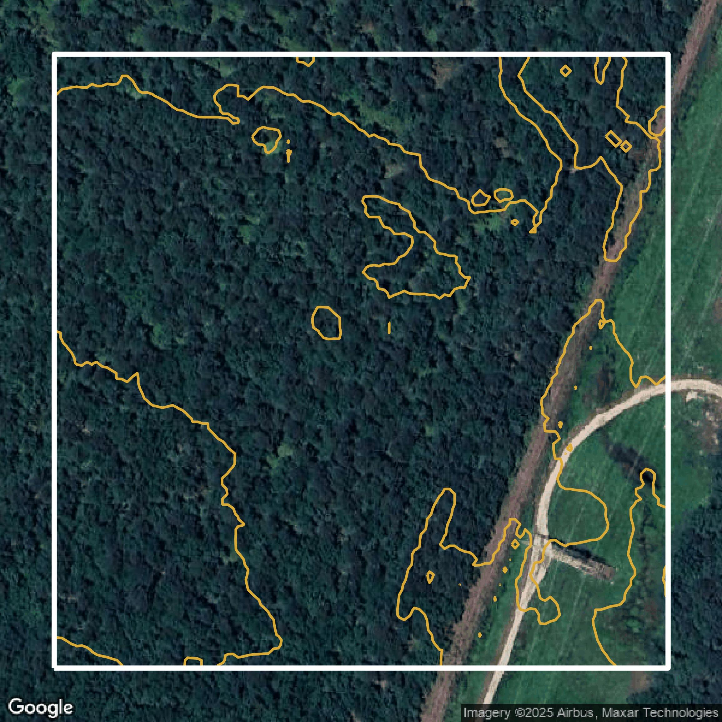 This image shows a contour map in Camden County created using GIS data in Equator.