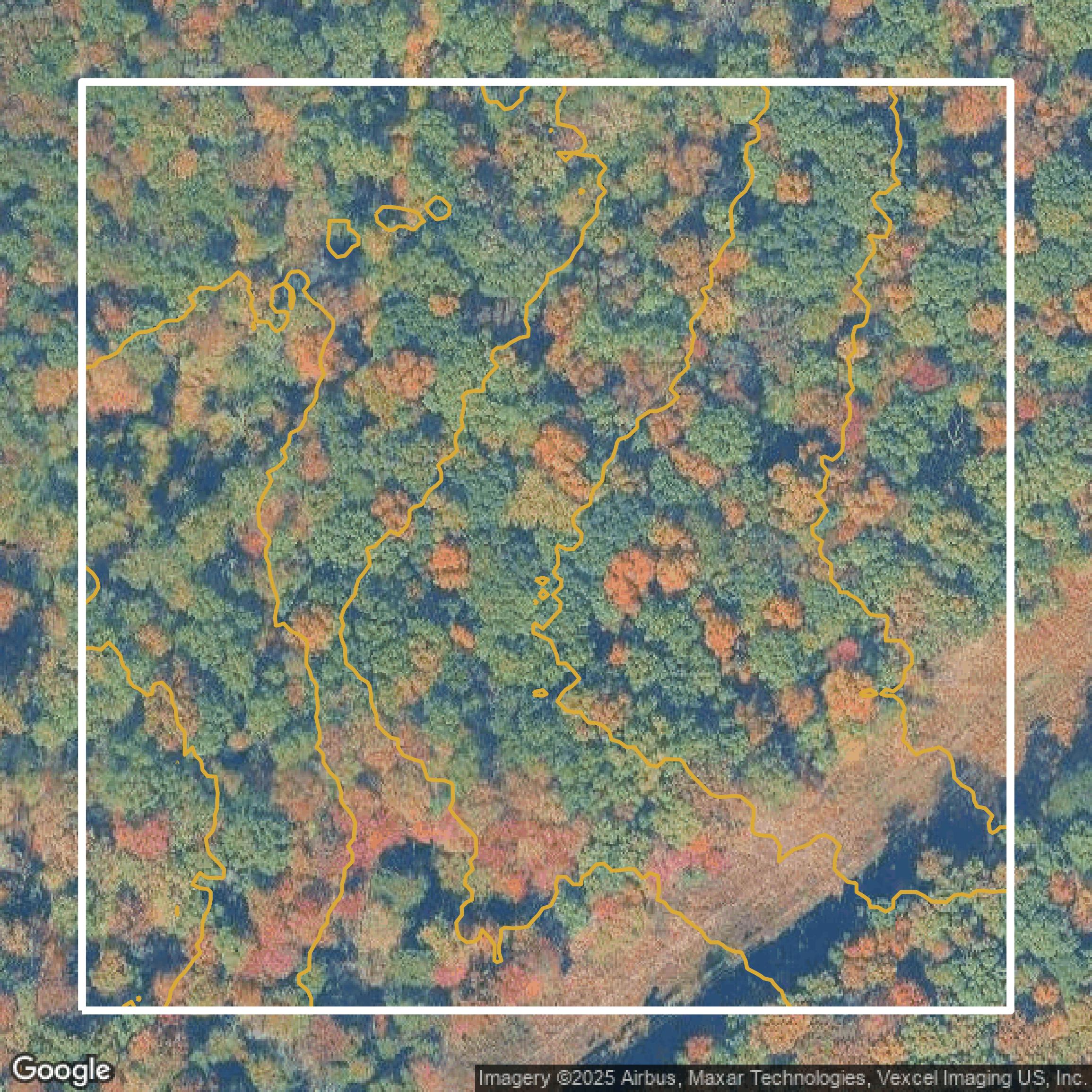 This image shows a contour map in Essex County created using GIS data in Equator.