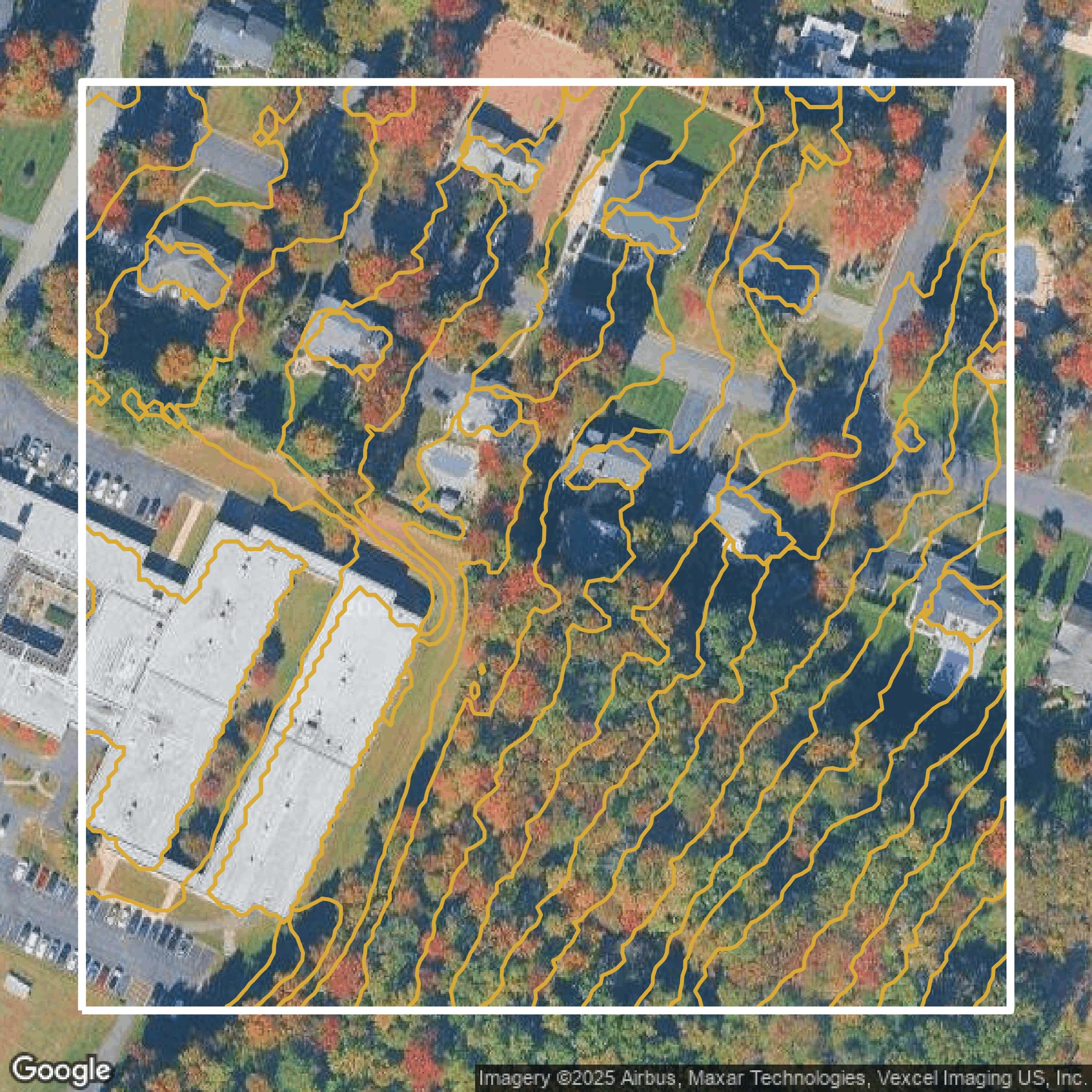 This image shows a contour map in Essex County created using GIS data in Equator.