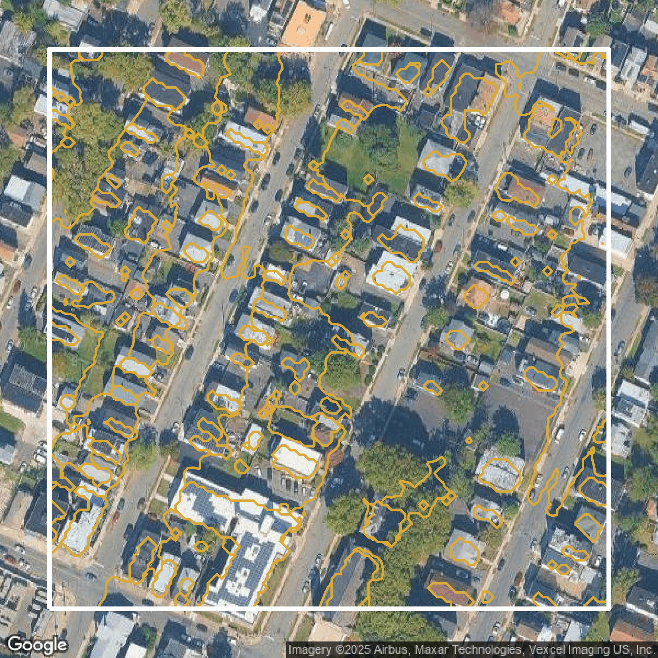 This image shows a contour map in Essex County created using GIS data in Equator.