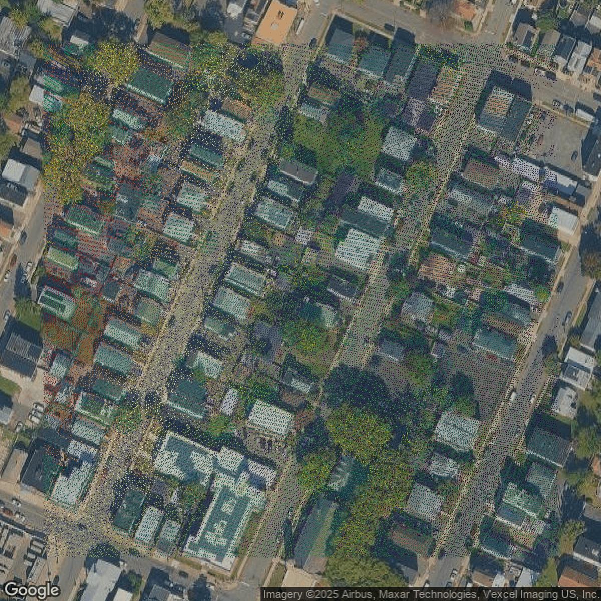 This image shows a LiDAR point cloud in Essex County created using GIS data in Equator.