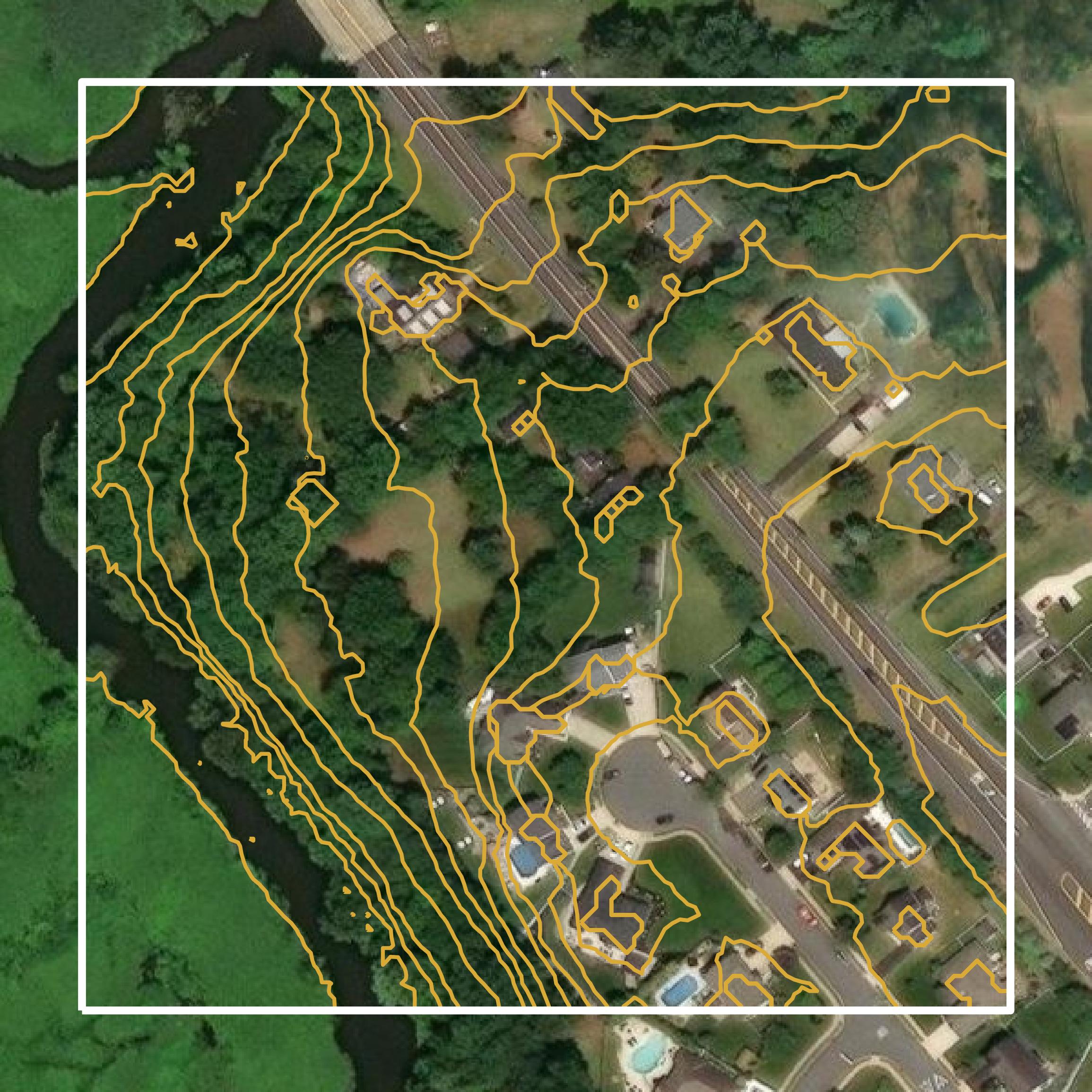 This image shows a contour map in Gloucester County created using GIS data in Equator.