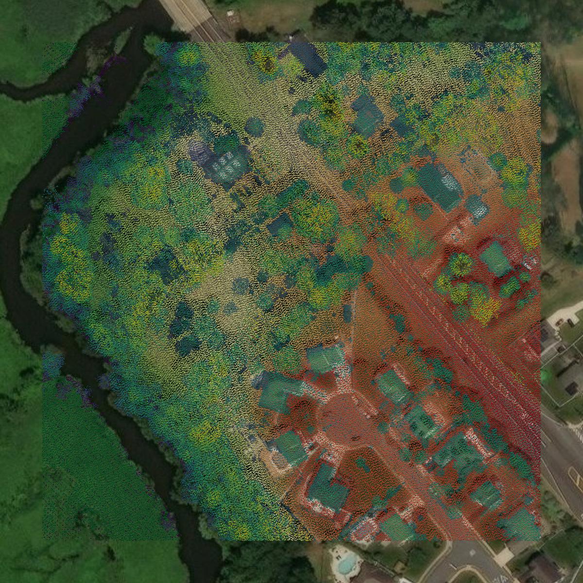 This image shows a LiDAR point cloud in Gloucester County created using GIS data in Equator.