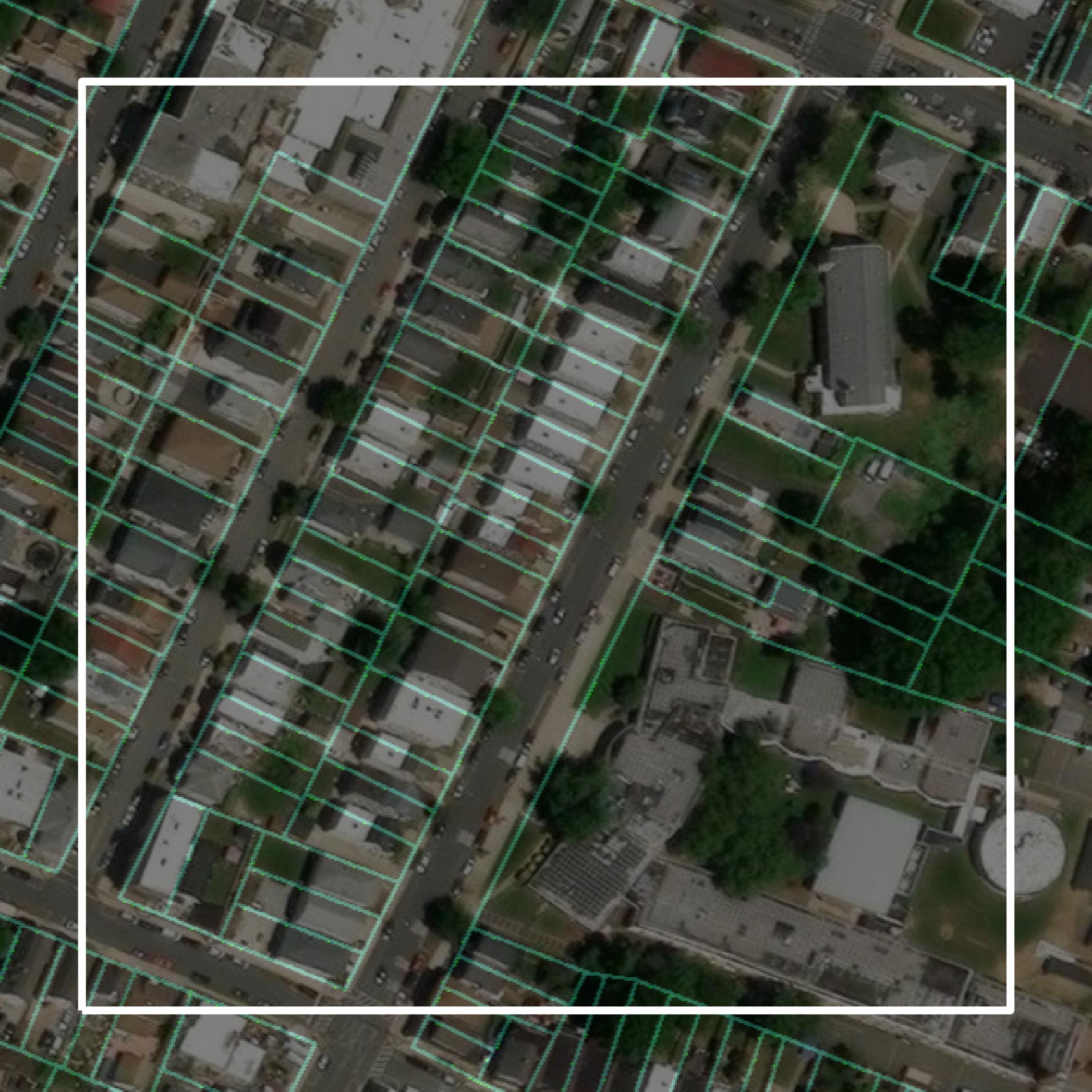 This image shows parcel and building data in Hudson County created using GIS data in Equator.