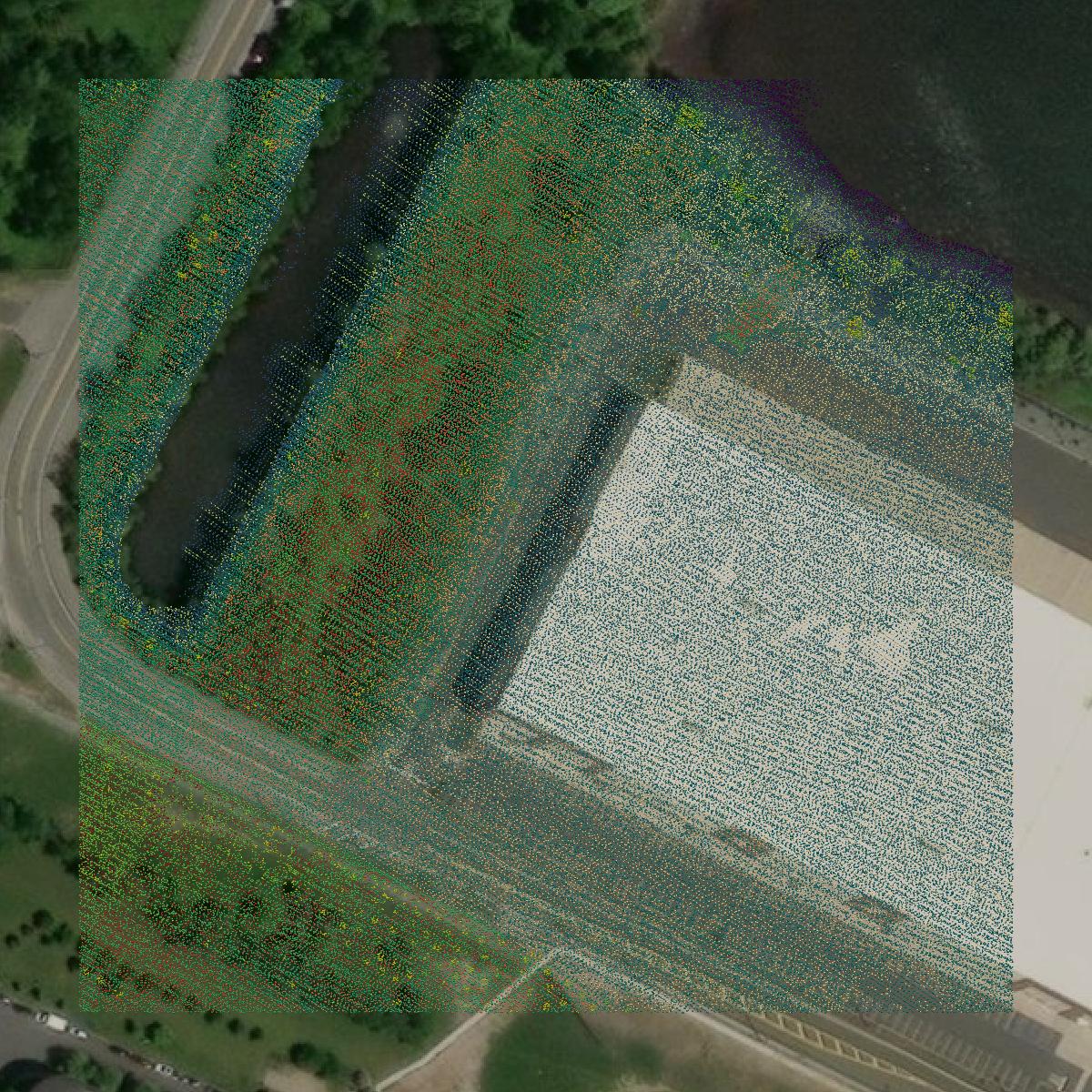 This image shows a LiDAR point cloud in Hudson County created using GIS data in Equator.