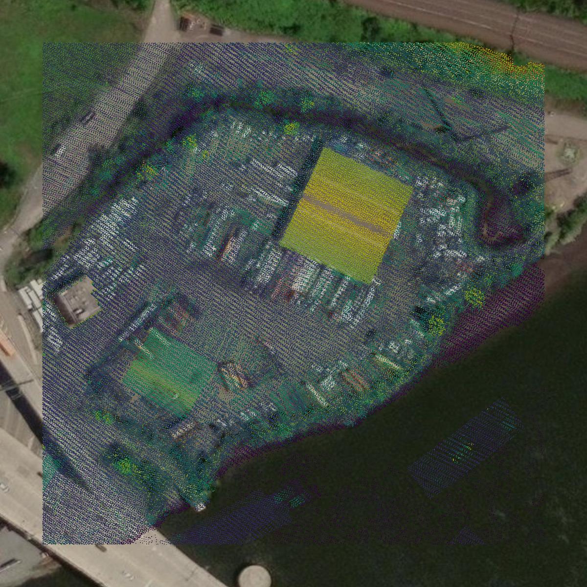 This image shows a LiDAR point cloud in Hudson County created using GIS data in Equator.