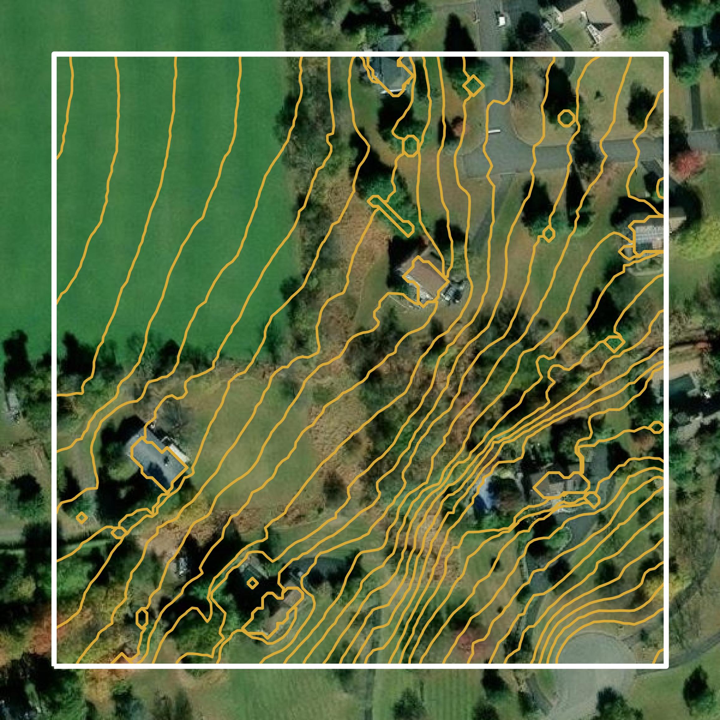 This image shows a contour map in Hunterdon County created using GIS data in Equator.