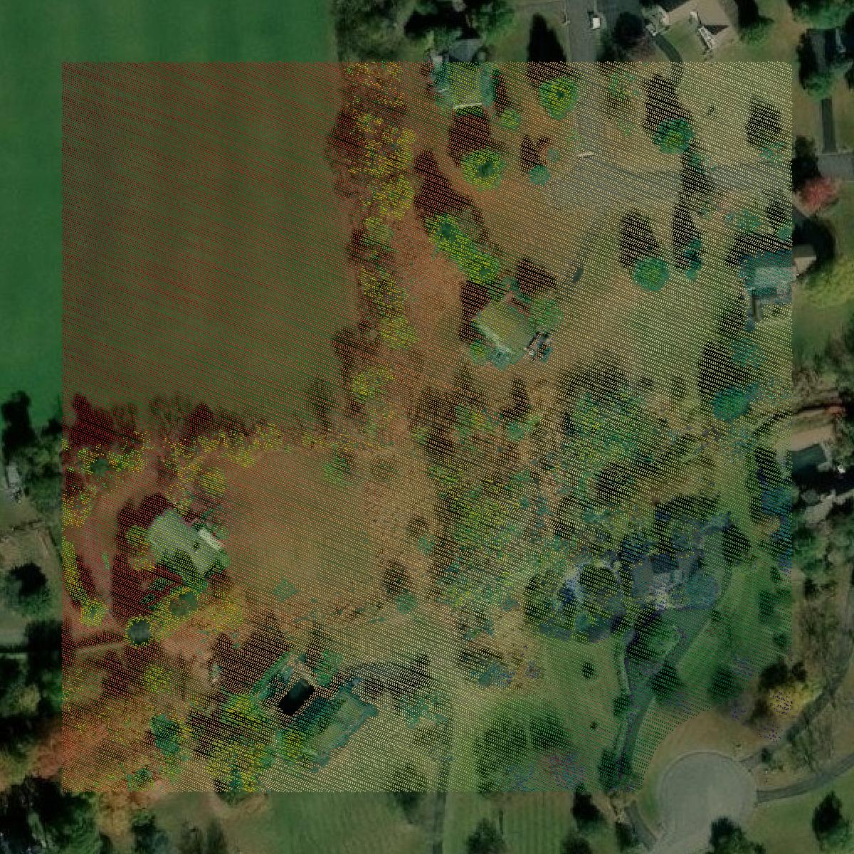This image shows a LiDAR point cloud in Hunterdon County created using GIS data in Equator.