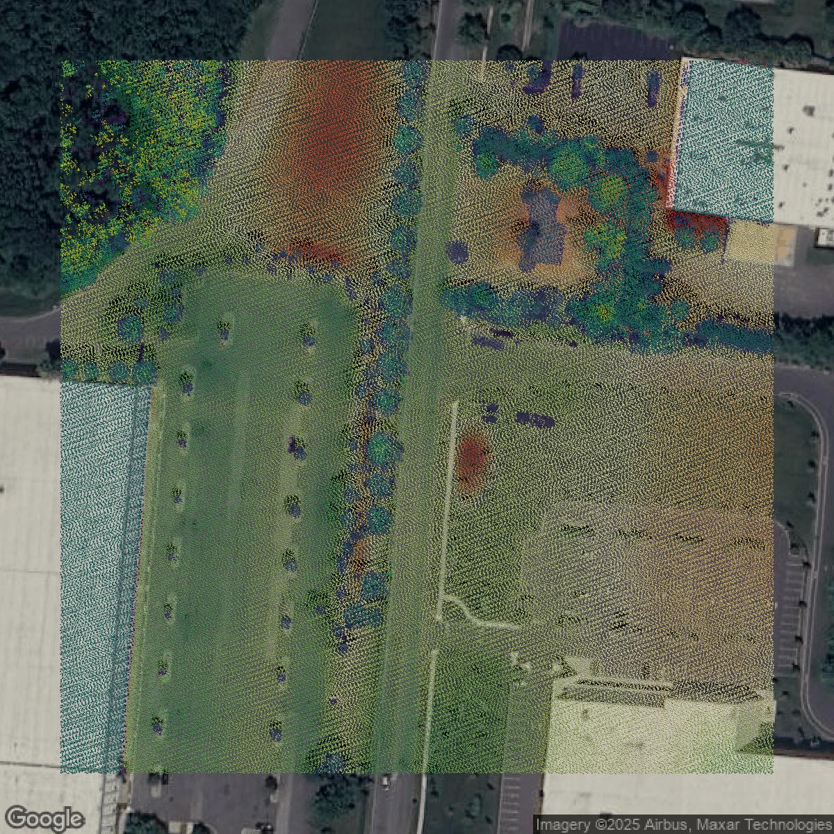 This image shows a LiDAR point cloud in Mercer County created using GIS data in Equator.